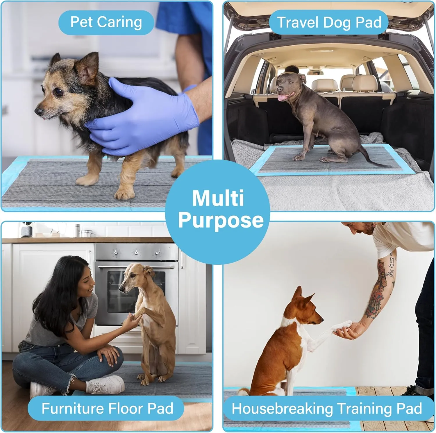 FluffyDream Super Absorbent Waterproof Dog and Puppy Pet Training Pad, Housebreaking Pet Pad, Small-Size, Blue, 17.5"x 23.5"(50 PCS), Odor Control