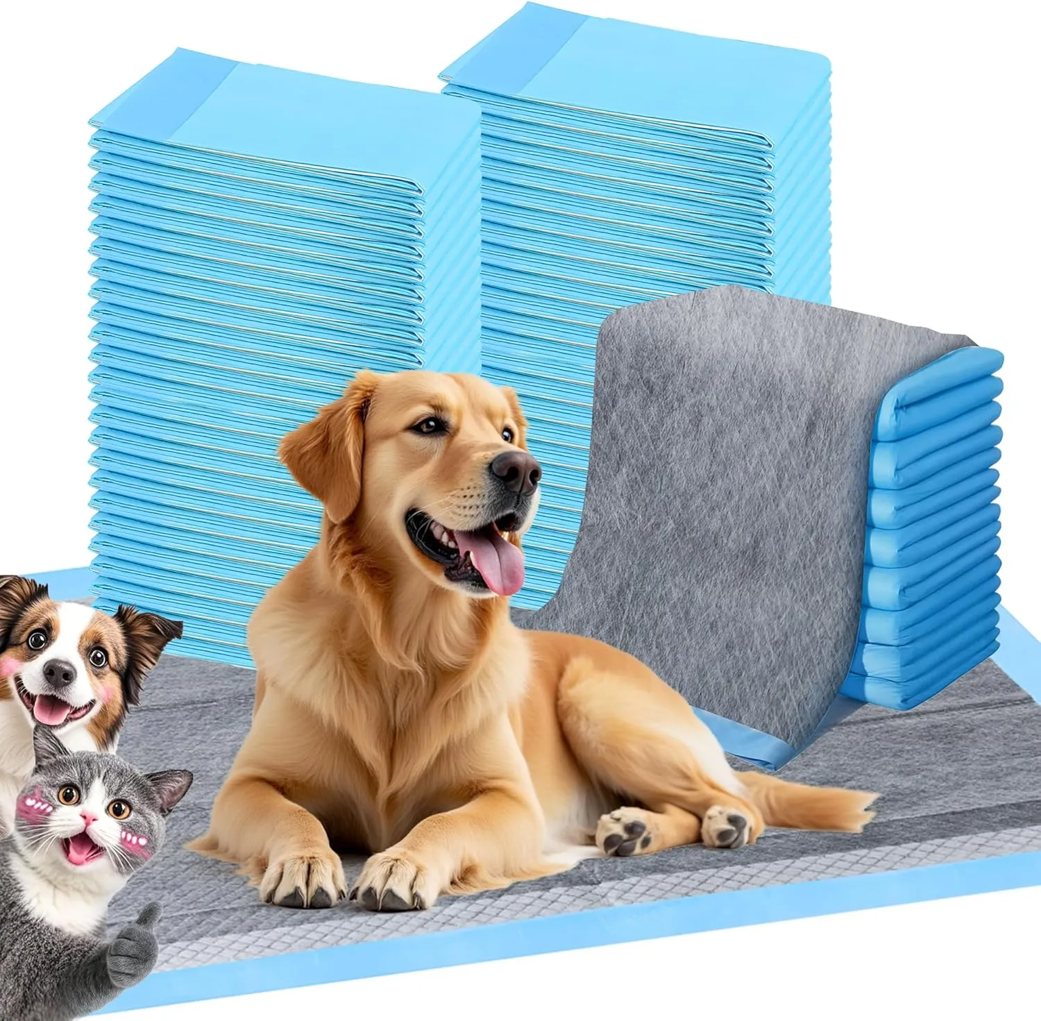 FluffyDream Super Absorbent Waterproof Dog and Puppy Pet Training Pad, Housebreaking Pet Pad, Small-Size, Blue, 17.5"x 23.5"(50 PCS), Odor Control