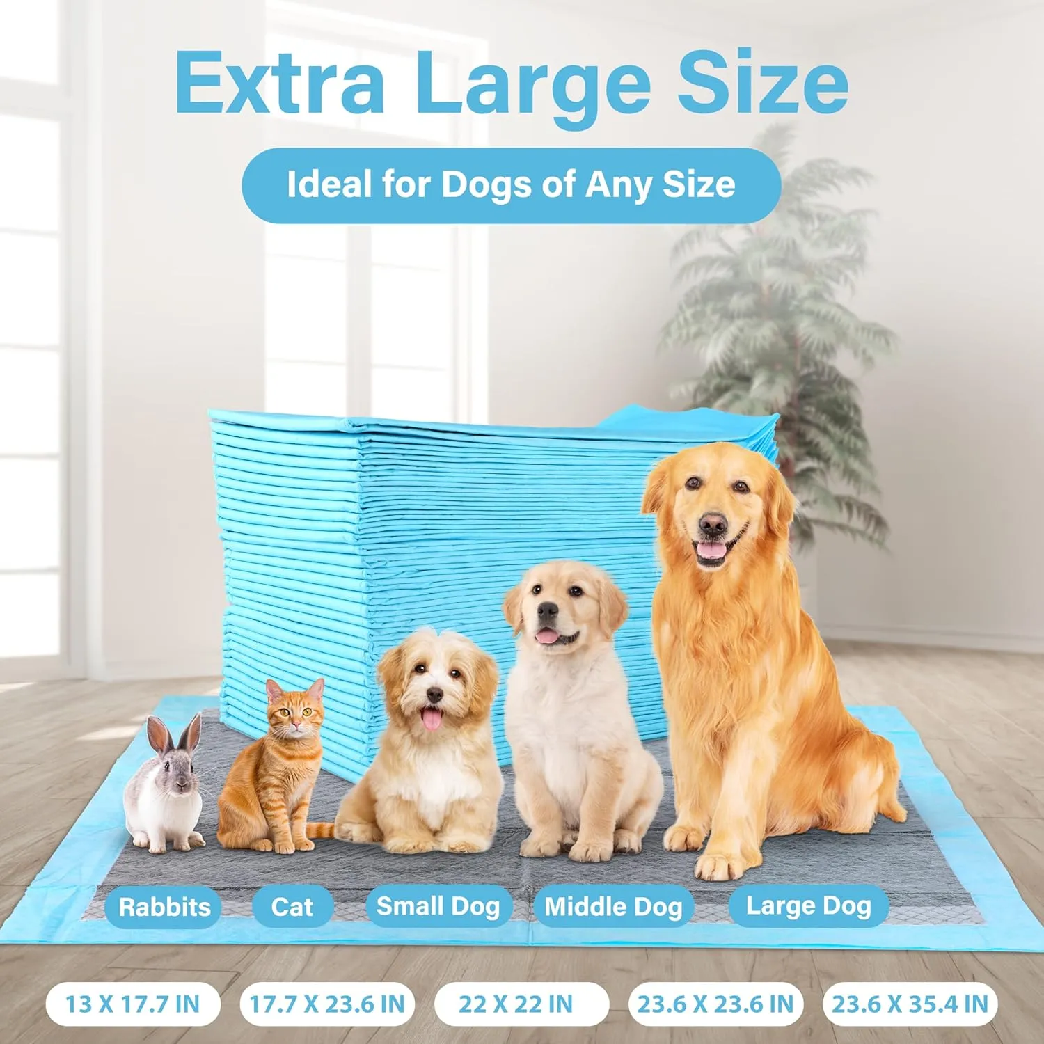 FluffyDream Super Absorbent Waterproof Dog and Puppy Pet Training Pad, Housebreaking Pet Pad, Small-Size, Blue, 17.5"x 23.5"(50 PCS), Odor Control