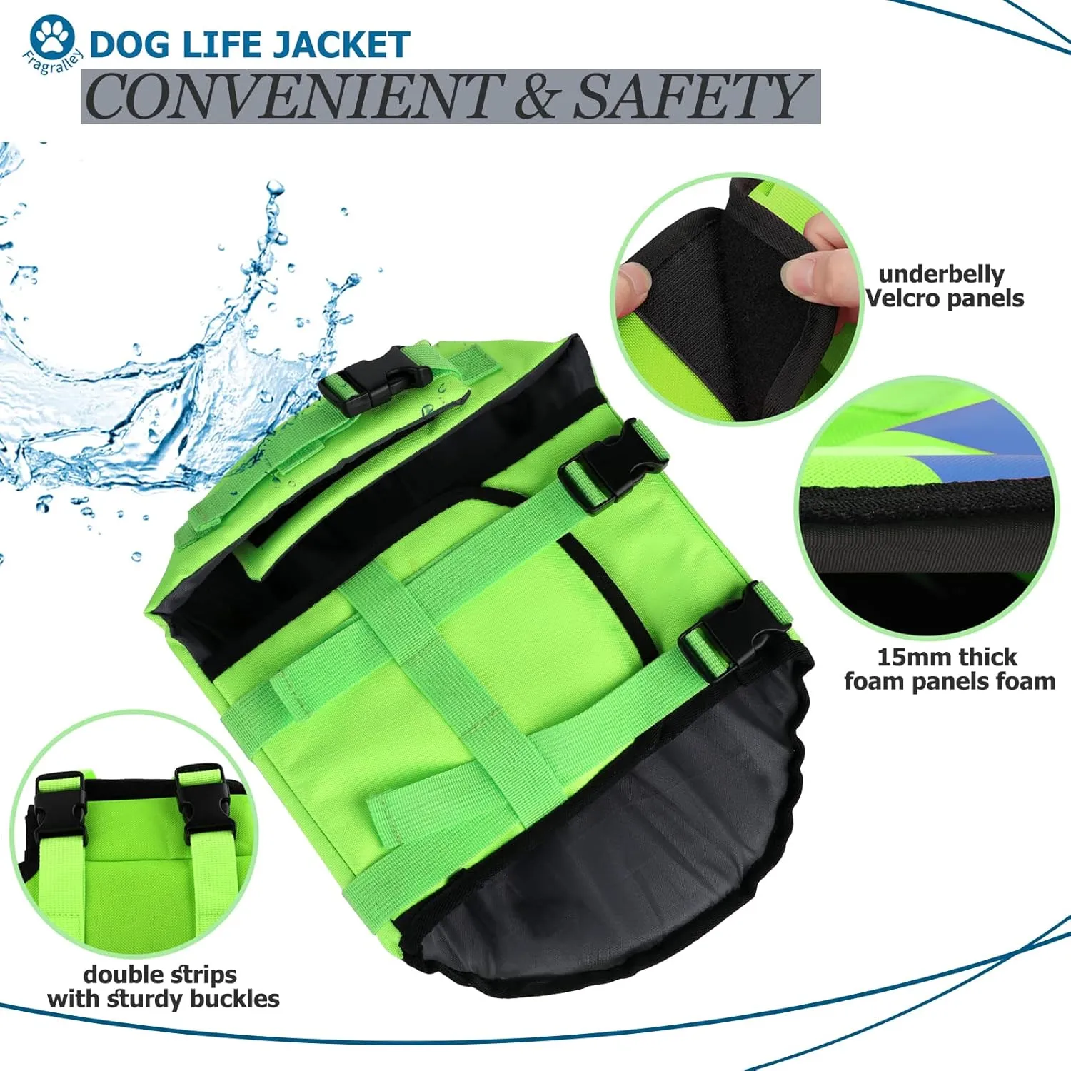 Fragralley Shark Fin Dog Life Jacket, High Buoyancy with Tear-Resistant Nylon of Dog Swim Vest, Pet Life Preserver for Small Medium Large Dogs, Puppy Float Vest for Swimming and Boating