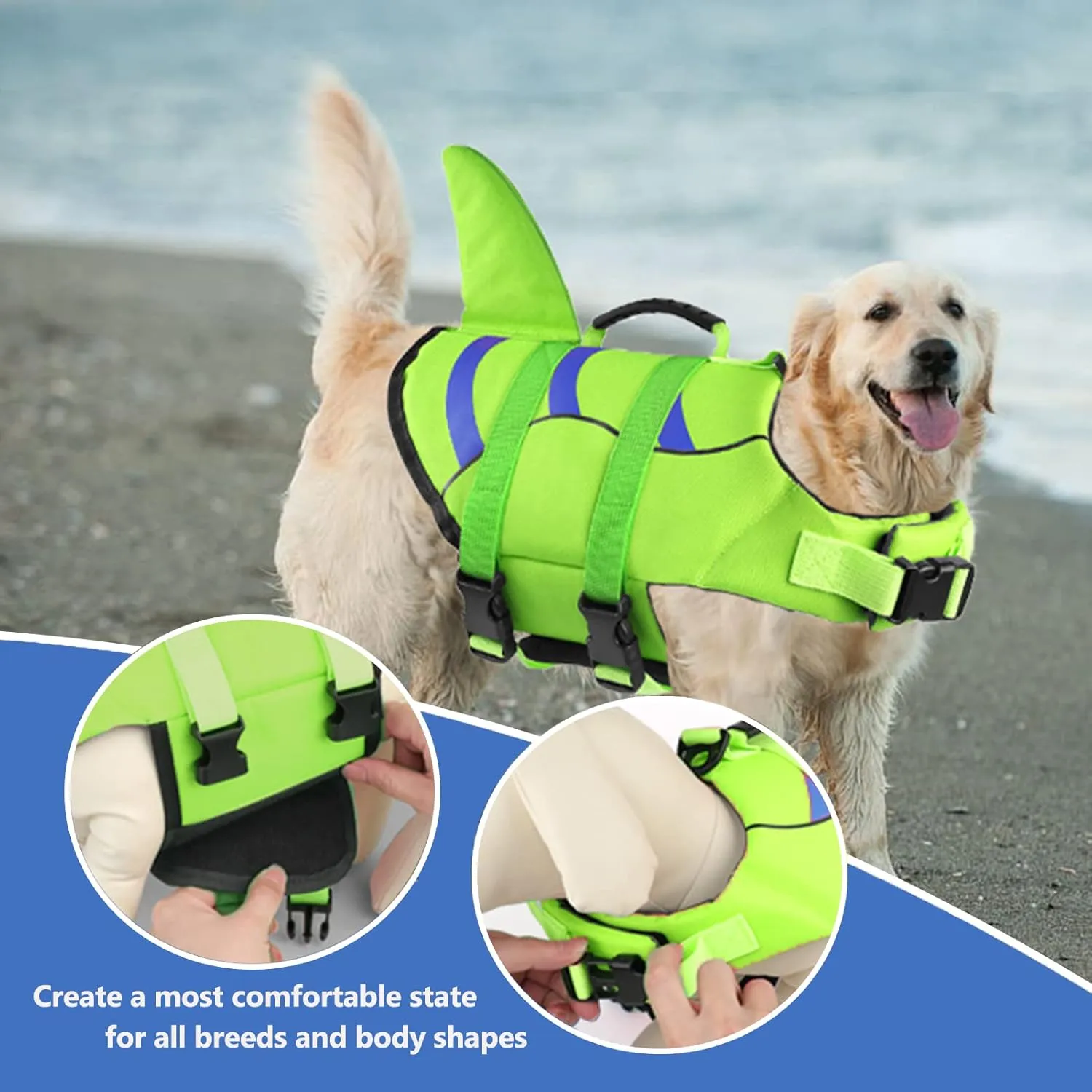 Fragralley Shark Fin Dog Life Jacket, High Buoyancy with Tear-Resistant Nylon of Dog Swim Vest, Pet Life Preserver for Small Medium Large Dogs, Puppy Float Vest for Swimming and Boating