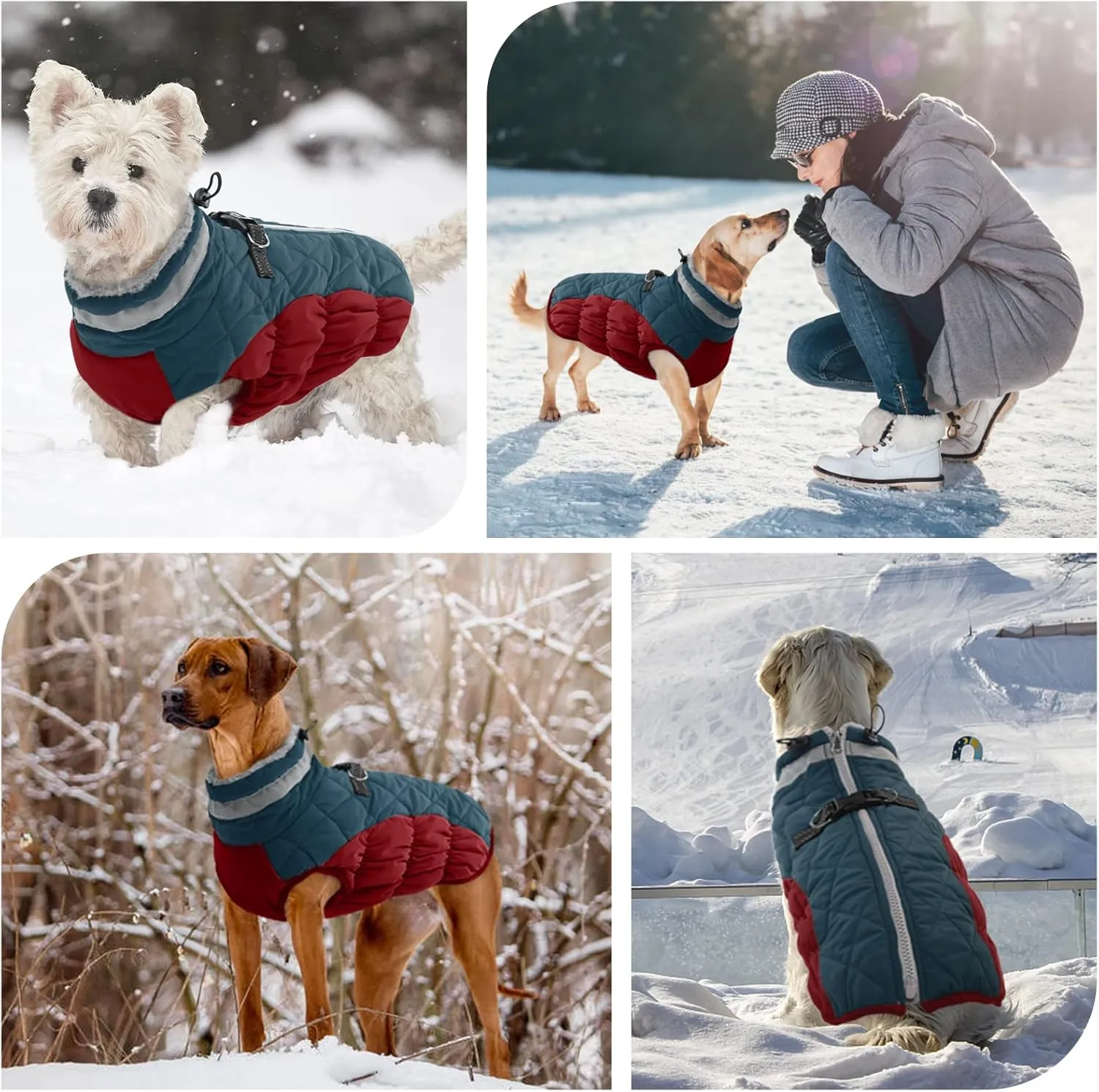 FUAMEY Dog Winter Jacket - Dog Cold Weather Coat Padding with Back Zipper, Harness in Built Pet Warm Clothes, Dark Blue, Water Resistant for Small, Medium & Large Dogs