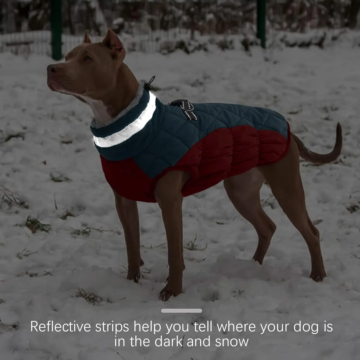 FUAMEY Dog Winter Jacket - Dog Cold Weather Coat Padding with Back Zipper, Harness in Built Pet Warm Clothes, Dark Blue, Water Resistant for Small, Medium & Large Dogs