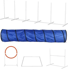 FUNNy elf 6 Piece Dog Agility Training Equipment, Adjustable Bar Jump & Tunnel & Weave Poles & Pause Box Outdoor Agility Set, Dog Agility Course Backyard Set