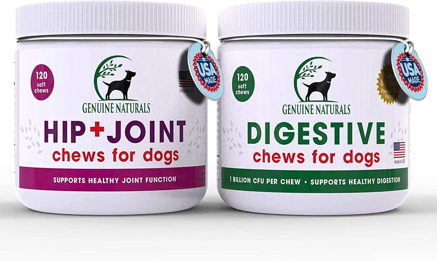 Glucosamine for Dogs and Probiotics for Dogs Soft Chews Bundle Hip and Joint Supplement and Digestive Chews for Dogs Increased Mobility Pain Relief and Digestive Health