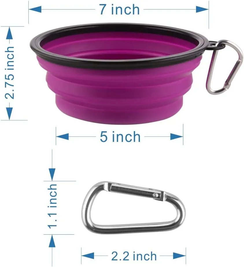 Guardians Large Collapsible Dog Bowls, 34oz Travel Water Food Bowls Portable Foldable Collapse Dishes with Carabiner Clip, 2 Pack (Blue   Purple)