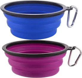 Guardians Large Collapsible Dog Bowls, 34oz Travel Water Food Bowls Portable Foldable Collapse Dishes with Carabiner Clip, 2 Pack (Blue   Purple)