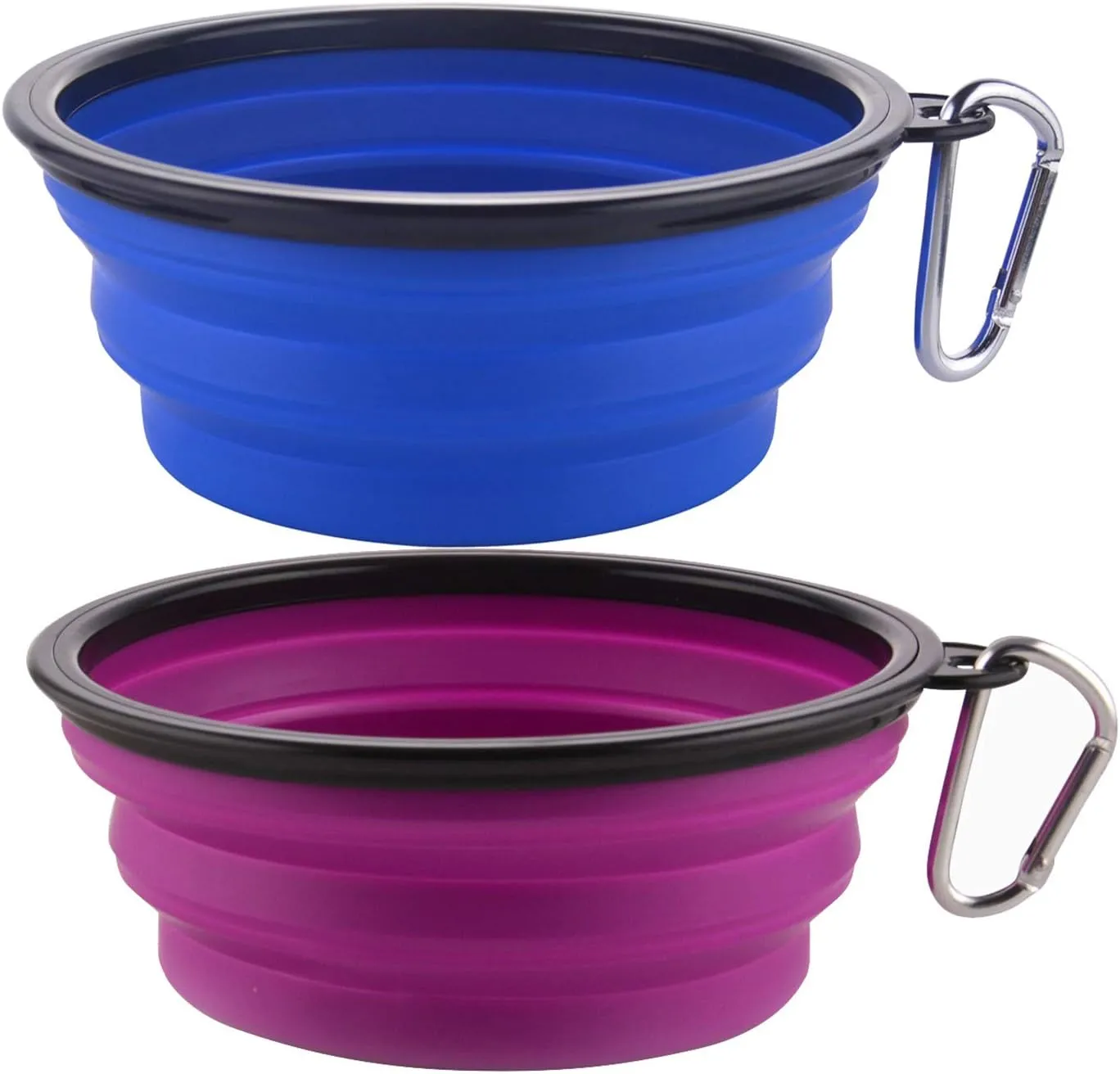 Guardians Large Collapsible Dog Bowls, 34oz Travel Water Food Bowls Portable Foldable Collapse Dishes with Carabiner Clip, 2 Pack (Blue   Purple)