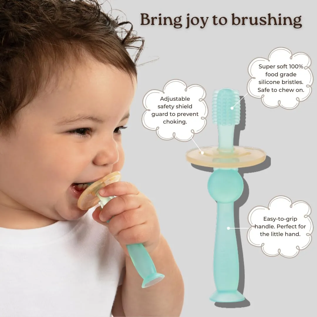 Haakaa 360 Silicone Baby Toothbrush  100% Soft Food Grade Silicone, BPA-Free, Suction Base, Safe for Babies 6 Months , Gentle Gum and Teeth Cleaning for Infants, Gum Massager (Pink)