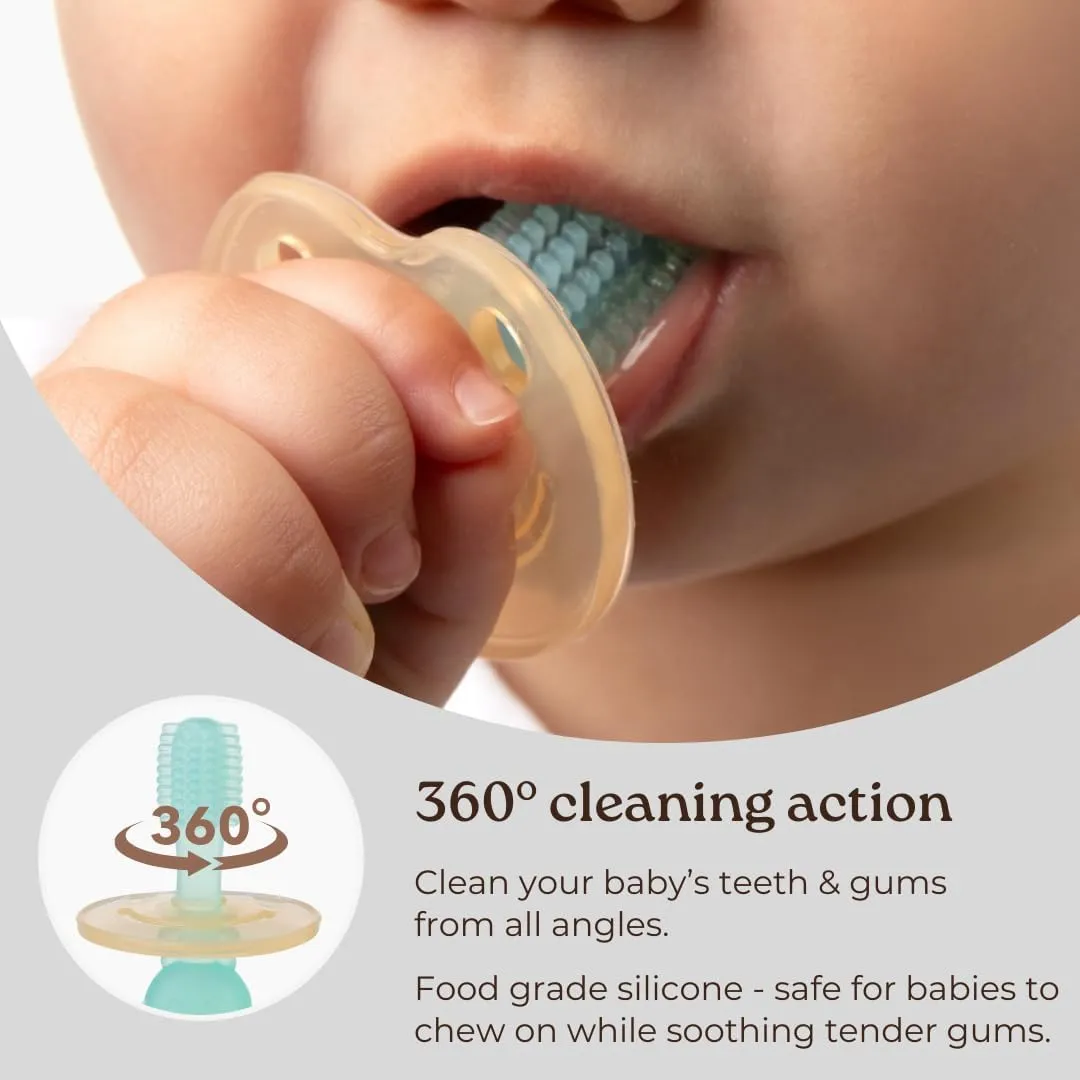 Haakaa 360 Silicone Baby Toothbrush  100% Soft Food Grade Silicone, BPA-Free, Suction Base, Safe for Babies 6 Months , Gentle Gum and Teeth Cleaning for Infants, Gum Massager (Pink)