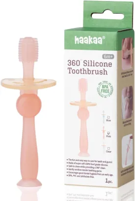 Haakaa 360 Silicone Baby Toothbrush  100% Soft Food Grade Silicone, BPA-Free, Suction Base, Safe for Babies 6 Months , Gentle Gum and Teeth Cleaning for Infants, Gum Massager (Pink)