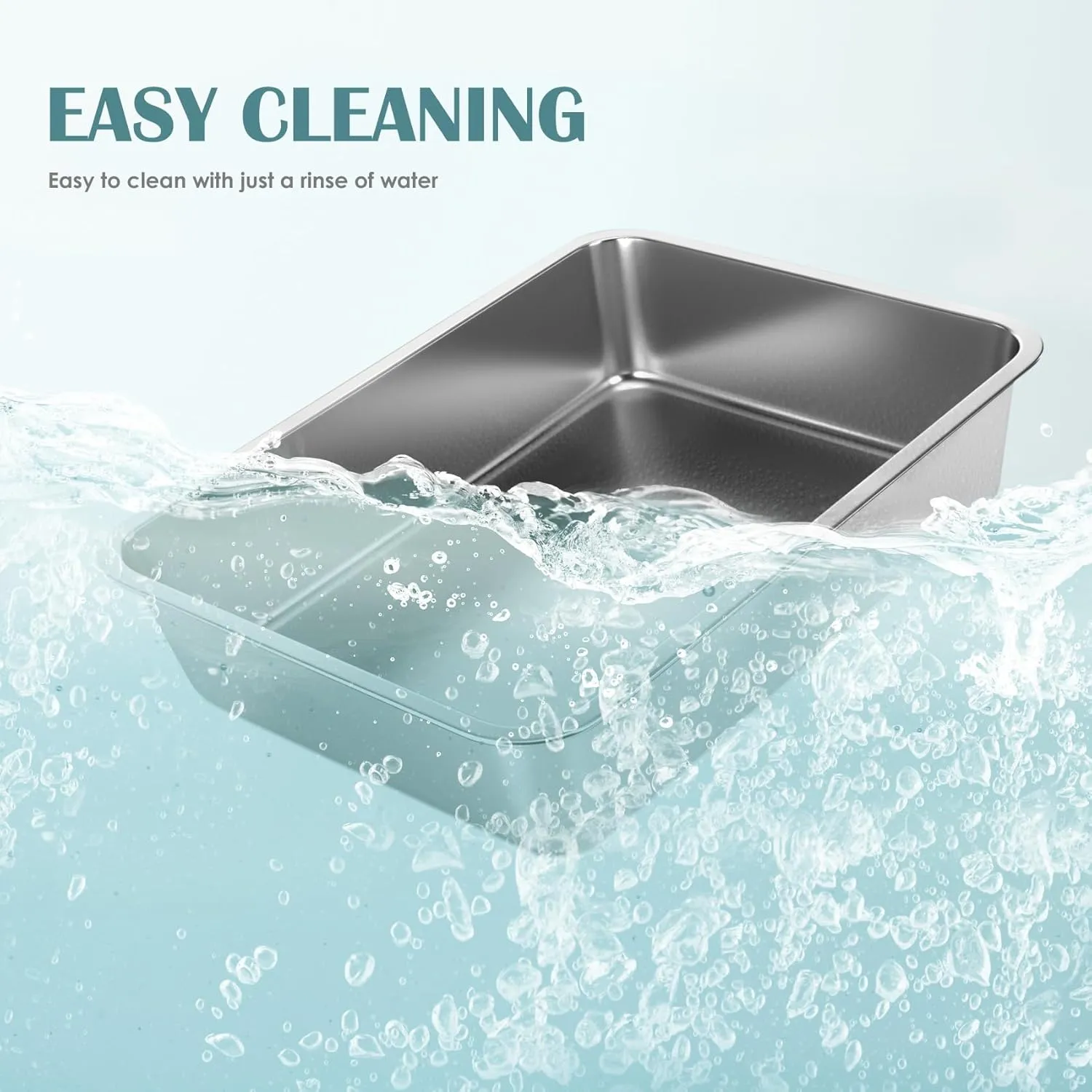 IKITCHEN Stainless Steel Cat Litter Box, Large Metal Litter Pan for Cats Rabbits, Kitty Litter Box Never Absorbs Odors, Low Side Entry Non Stick, Easy Clean 17.5 x 13.5 x 4 inches