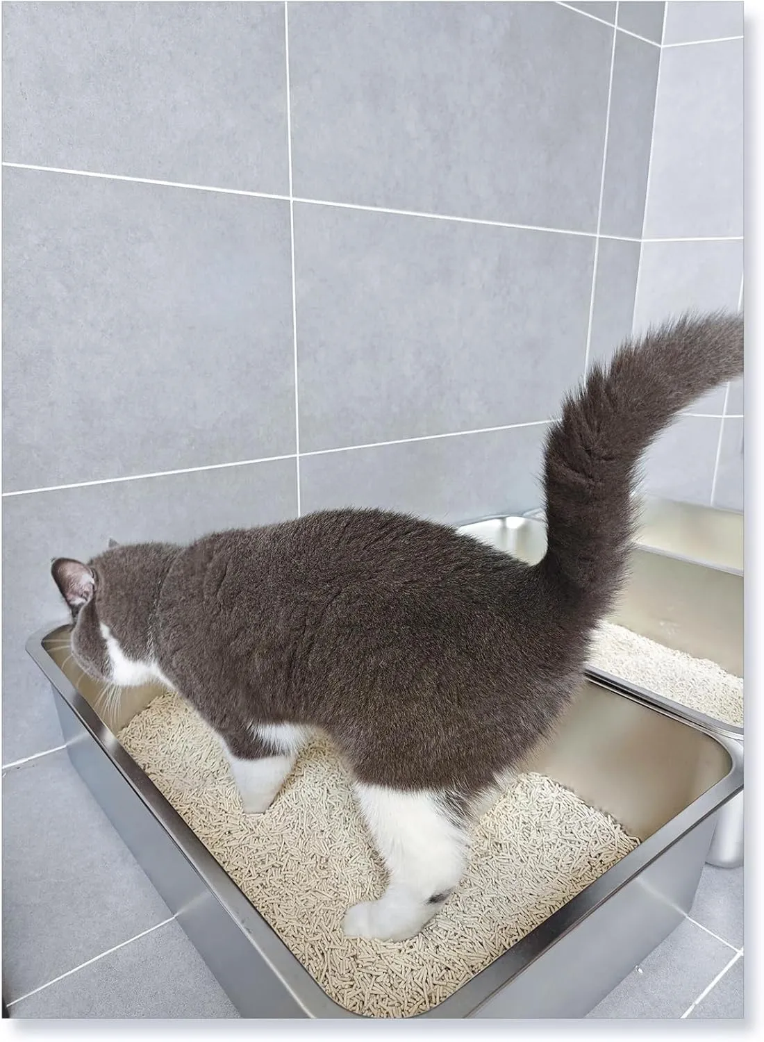 IKITCHEN Stainless Steel Cat Litter Box, Large Metal Litter Pan for Cats Rabbits, Kitty Litter Box Never Absorbs Odors, Low Side Entry Non Stick, Easy Clean 17.5 x 13.5 x 4 inches
