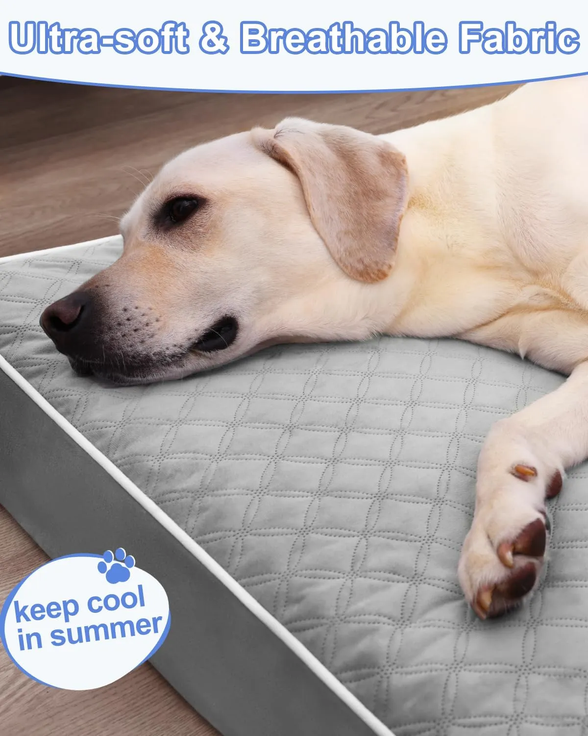 KSIIA Orthopedic Dog Bed for Crate Large Dog Bed XL with Removable Machine Washable Cover Waterproof Crate Pad with Egg Foam and Non-Slip Bottom, 41x27 Inch, Light Gray
