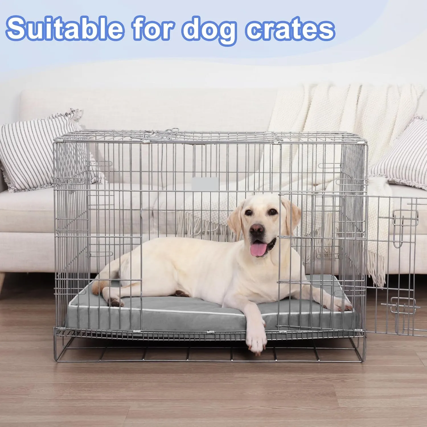 KSIIA Orthopedic Dog Bed for Crate Large Dog Bed XL with Removable Machine Washable Cover Waterproof Crate Pad with Egg Foam and Non-Slip Bottom, 41x27 Inch, Light Gray