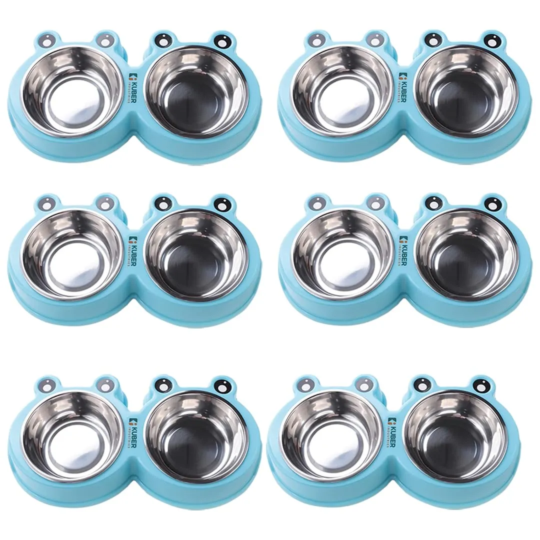 Kuber Industries Dog Food Bowl|Stainless Steel,PVC Material Dog Bowls|Non Slip,Durable,Sturdy,Non Toxic|Perfect Dog Accessories for Indoor & Outdoor Use|A1009B|Pack of 6|Blue