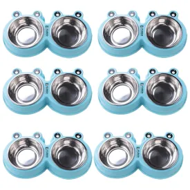 Kuber Industries Dog Food Bowl|Stainless Steel,PVC Material Dog Bowls|Non Slip,Durable,Sturdy,Non Toxic|Perfect Dog Accessories for Indoor & Outdoor Use|A1009B|Pack of 6|Blue