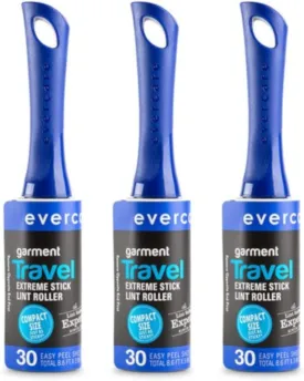 Lint Remover, Pet Hair Roller, Lint Roller and Pet Hair Remover Travel Size | Evercare 30 Sheet Sticky (Pack of 3) 90 Sheets