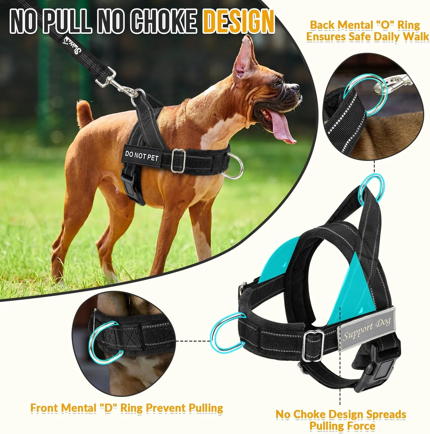 Lukovee No Pull Dog Harness & Leash Set - Heavy Duty Dog Vest Harness with Soft Padded for Medium Large Dogs, Adjustable Reflective Tactical Pet Harness for Easy Walk and Training (XL, Black)