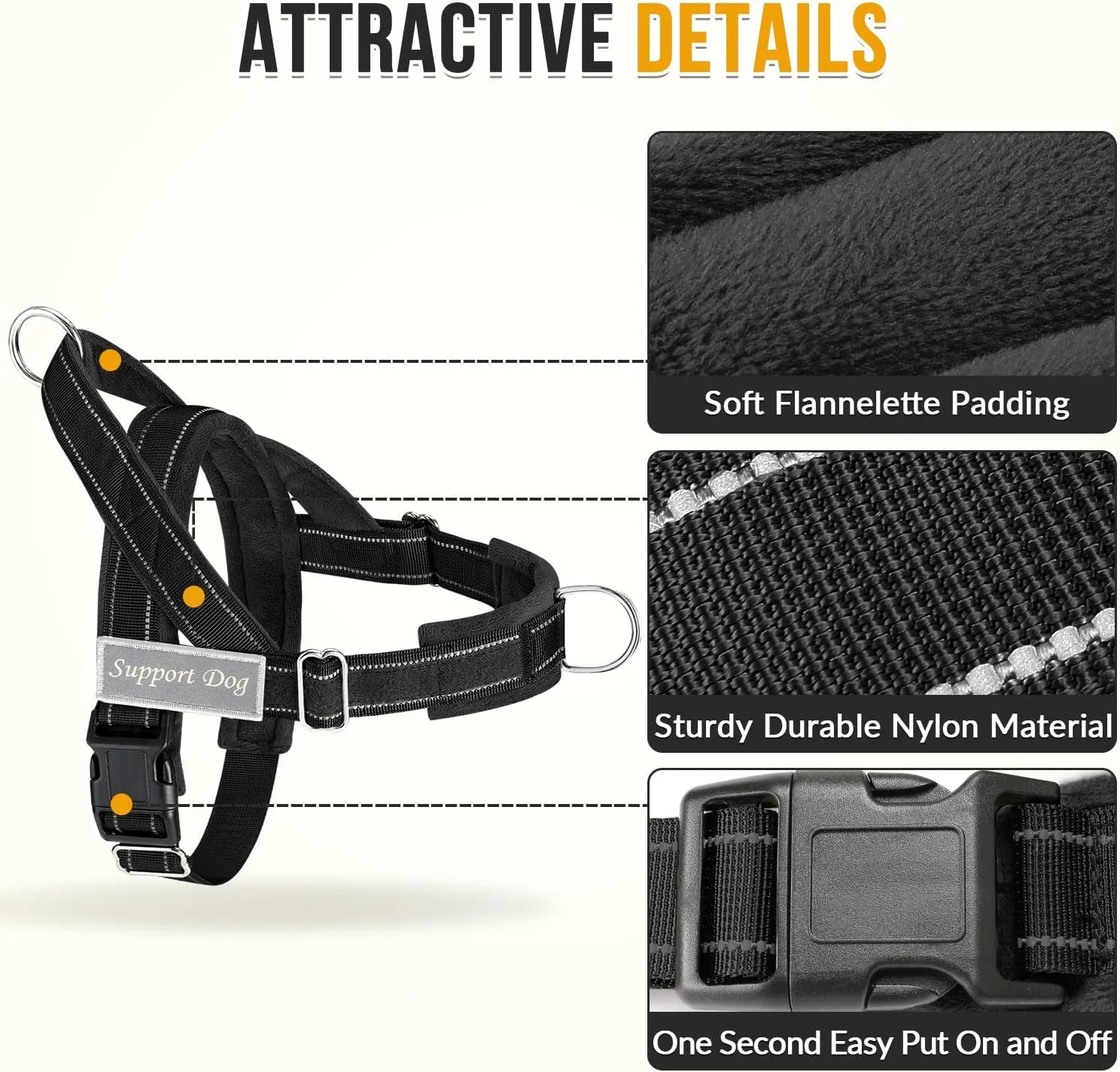 Lukovee No Pull Dog Harness & Leash Set - Heavy Duty Dog Vest Harness with Soft Padded for Medium Large Dogs, Adjustable Reflective Tactical Pet Harness for Easy Walk and Training (XL, Black)