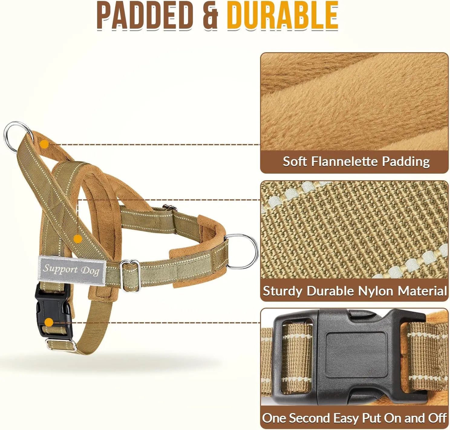 Lukovee No Pull Dog Harness & Leash Set - Heavy Duty Dog Vest Harness with Soft Padded for Medium Large Dogs, Adjustable Reflective Tactical Pet Harness for Easy Walk and Training (XL, Yellow)