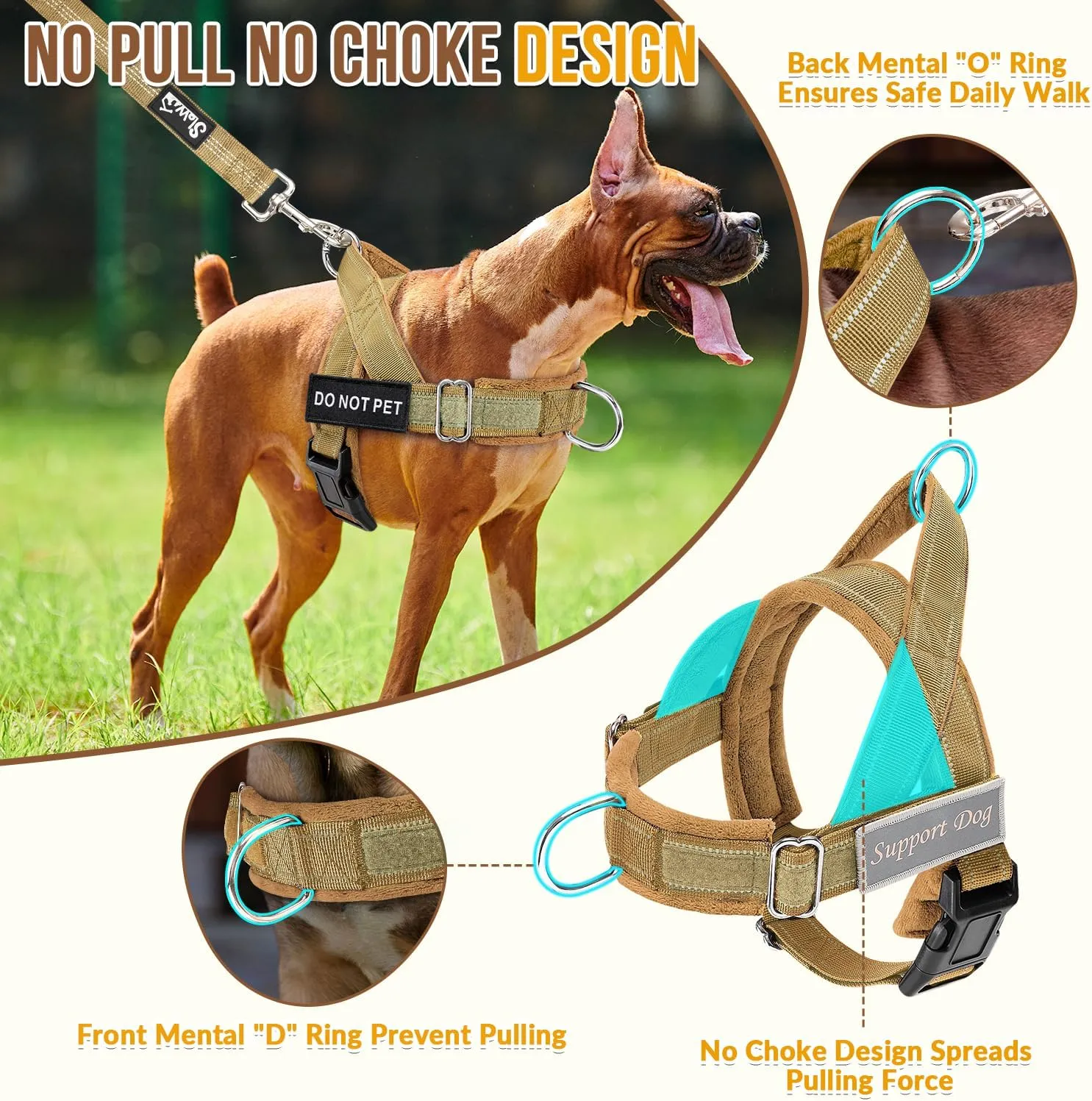 Lukovee No Pull Dog Harness & Leash Set - Heavy Duty Dog Vest Harness with Soft Padded for Medium Large Dogs, Adjustable Reflective Tactical Pet Harness for Easy Walk and Training (XL, Yellow)