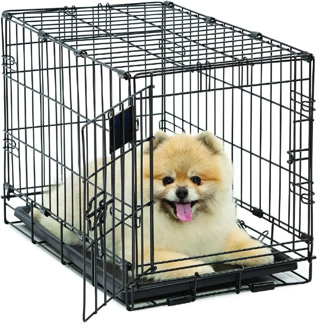 MidWest Homes for Pets Dog Crate | Newly Enhanced Midwest Life Stages XS Folding Metal Dog Crate | Divider Panel, Floor Protecting Feet, Leak-Proof Dog Pn | 23L x 13.63W x 16H inches, XS Dog Breed