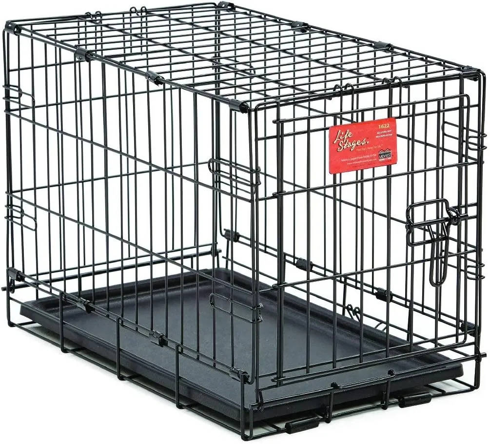 MidWest Homes for Pets Dog Crate | Newly Enhanced Midwest Life Stages XS Folding Metal Dog Crate | Divider Panel, Floor Protecting Feet, Leak-Proof Dog Pn | 23L x 13.63W x 16H inches, XS Dog Breed