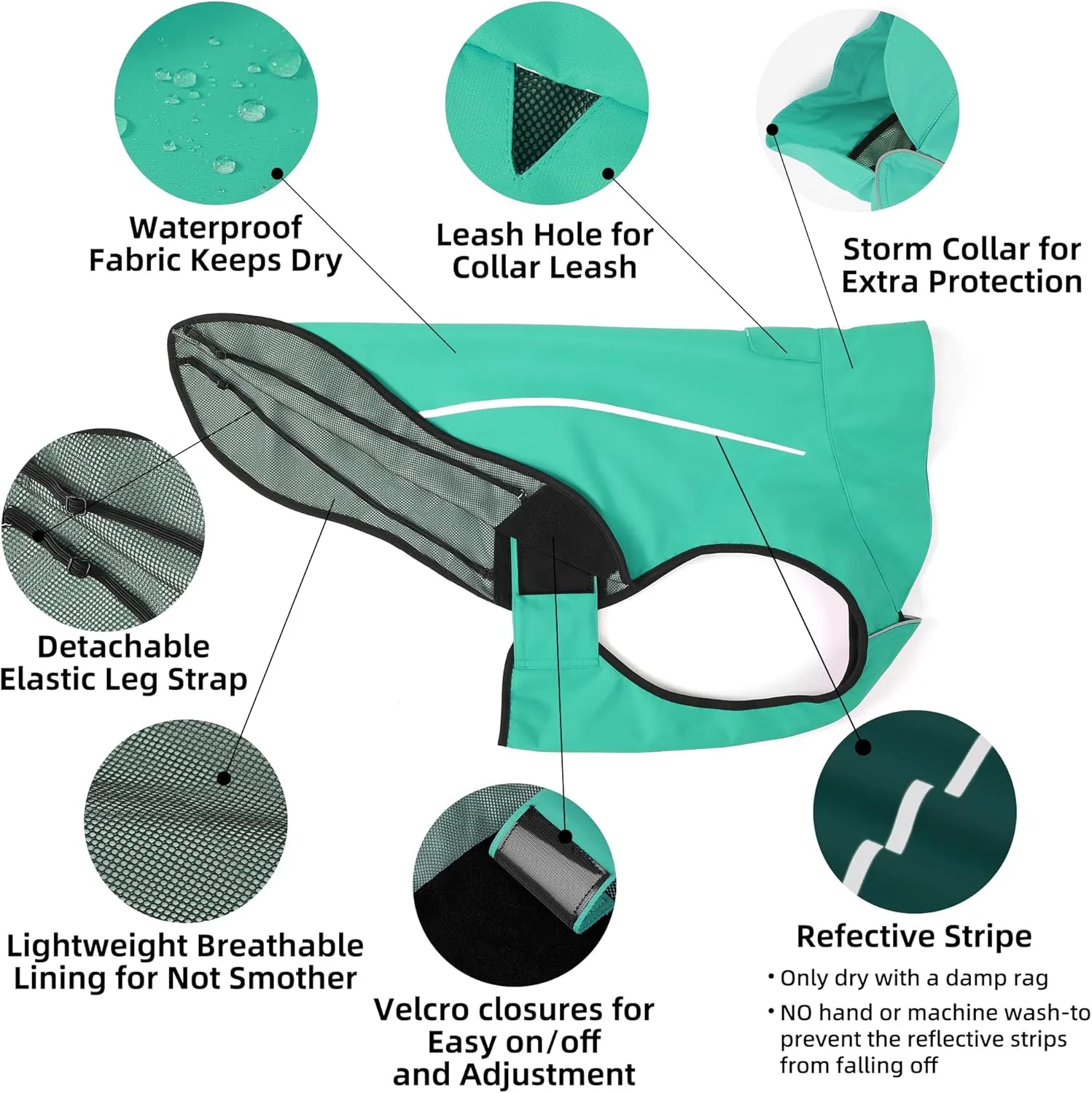 Mile High Life Dog Raincoat, Adjustable Waterproof Reflective Rain Jacket for Small Medium Large Dogs, Lightweight Breathable Pet Rain Coat with Leash Hole(Green,XS Chest 17-23")