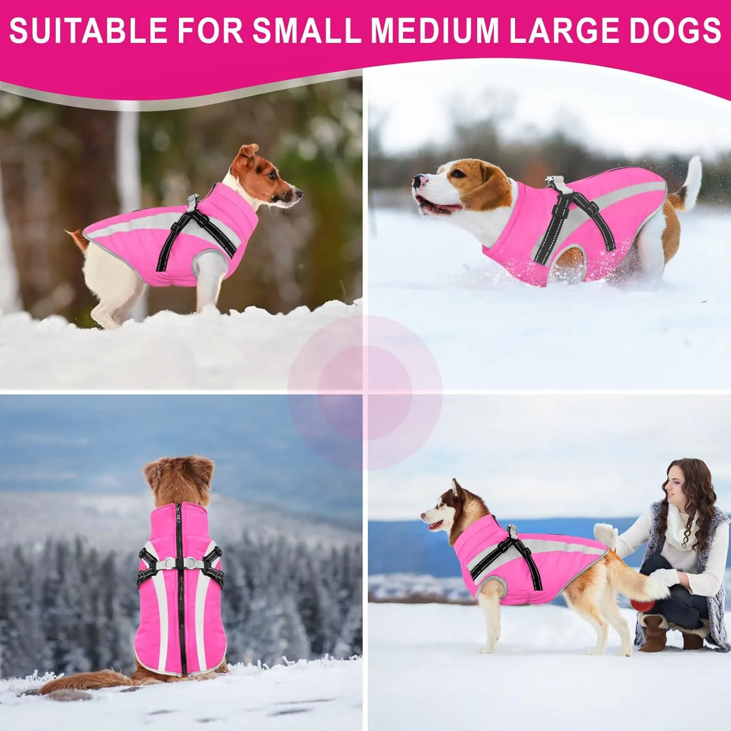 Mosucoirl Warm Dog Coats Vest, Waterproof Dogs Jacket Reflective Fleece Pet Winter Cold Weather Coat Dogs Clothes Cozy Snow Jackets Outfits for Small Medium Large Dogs Puppy