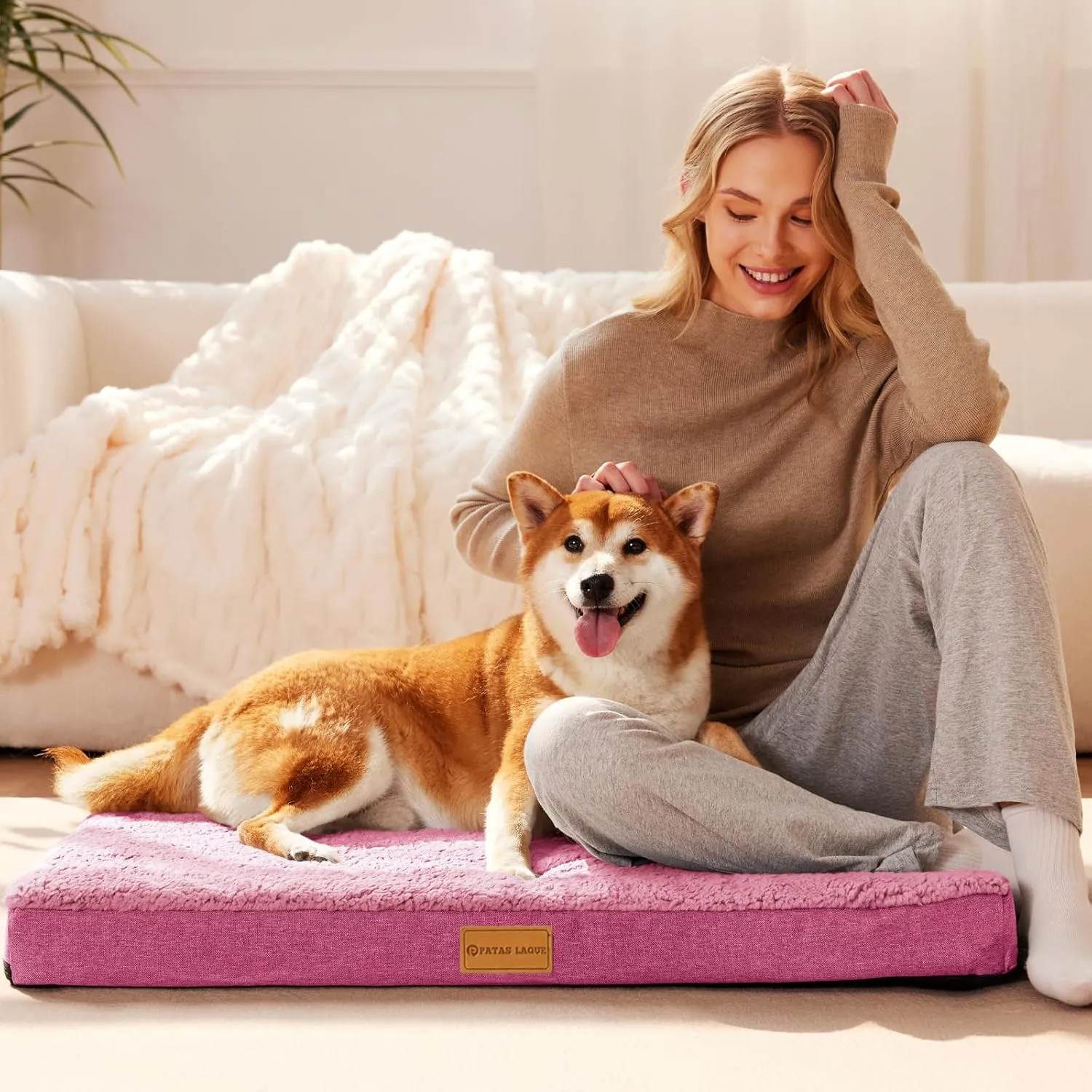 Patas Lague Orthopedic Dog Bed for Small Dogs, Soft Comfortable Waterproof Egg Crate Foam Small Pet Beds Mat with Removable Washable Cover, 20''X15'' Pink
