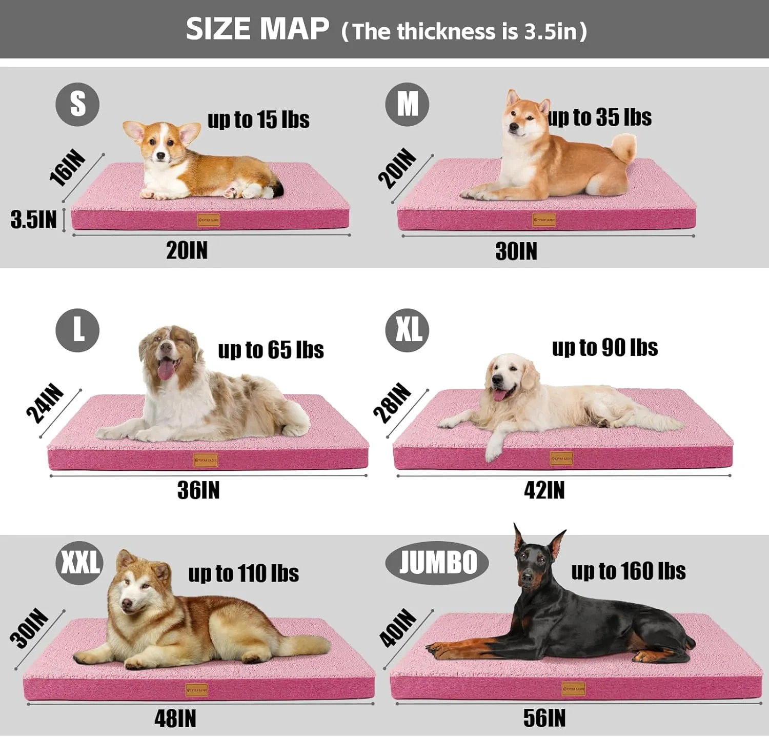 Patas Lague Orthopedic Dog Bed for Small Dogs, Soft Comfortable Waterproof Egg Crate Foam Small Pet Beds Mat with Removable Washable Cover, 20''X15'' Pink