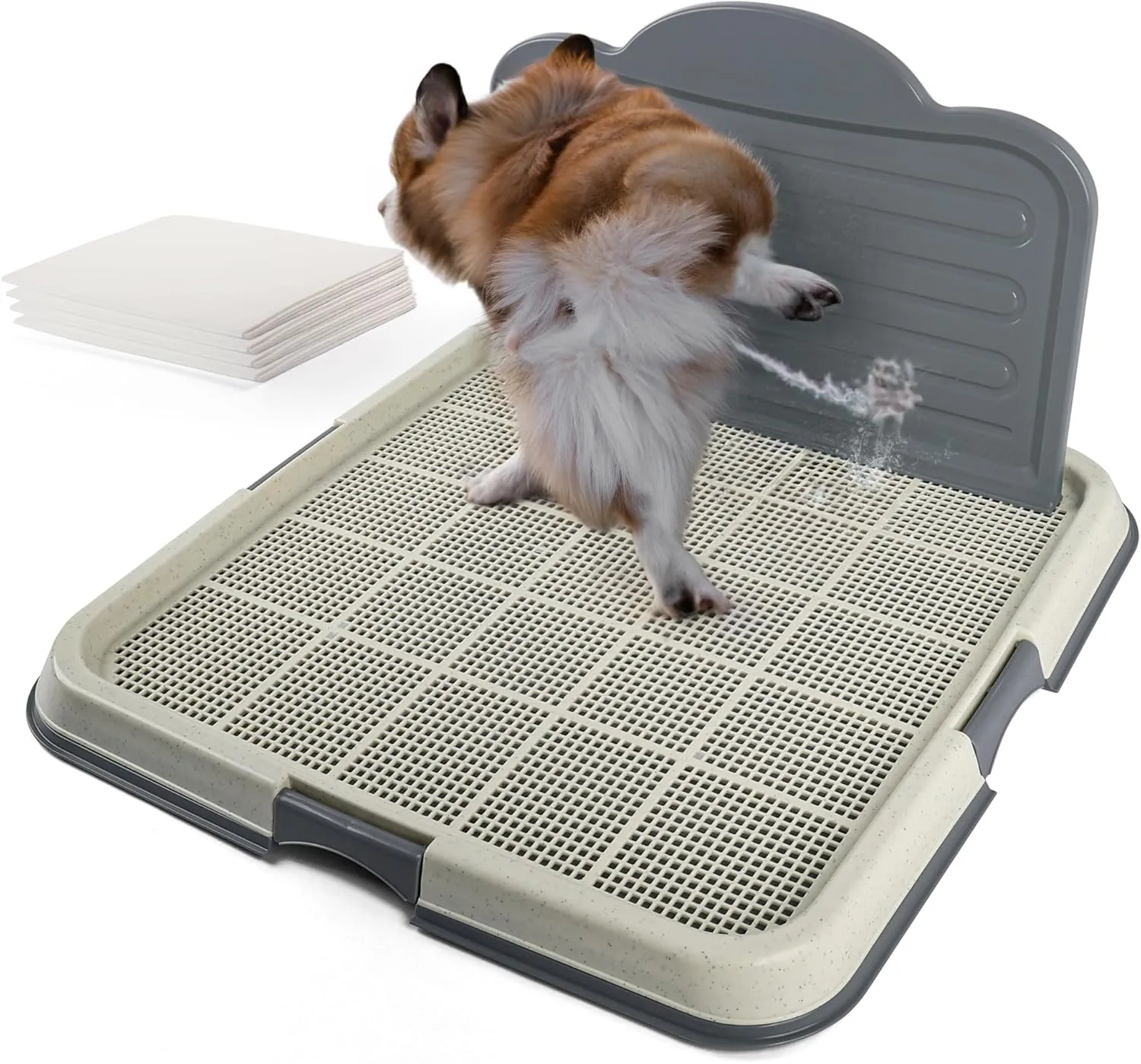 PAWISE Dog Pee Pad Holder with High Wall, 23.5"x23.5" Indoor Potty Tray for Small/Medium Dogs, Reusable Large Training Pad Holder with Splash Guard, Includes 4 Pee Pads, Anti-Slip & Easy to Clean