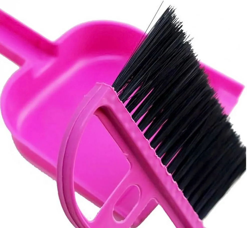 Pet Cage Broom Brush Dustpan Set - Small Cat Litter Sweeper for Pet Cage Clean and Car Keyboard Brush (Pink)