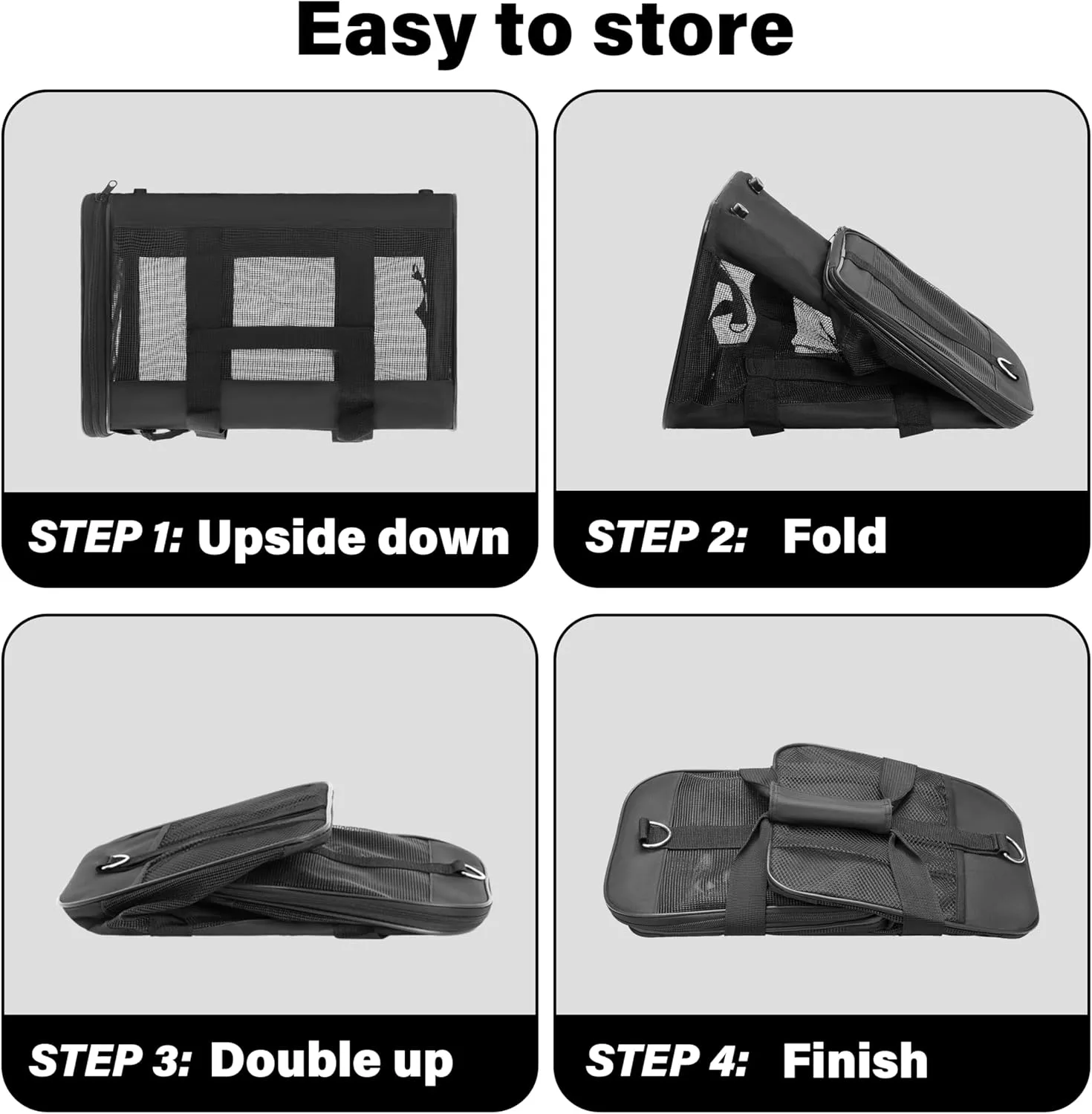 Pet Travel Carrier Soft Sided Portable Bag for Cats, Small Dogs, Kittens or Puppies, Collapsible, Durable, Airline Approved, Travel Friendly (Black Regular)
