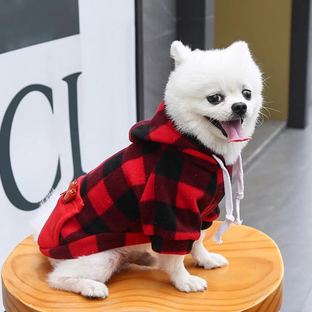 Plaid Dog Hoodie for Small Medium Large Dogs with Zipper Pocket,Fleece Dog Cat Christmas Outfit Winter Clothes,Christmas Puppy Cat Sweaters for Dogs Cats 1~90lbs(Red,3XL)
