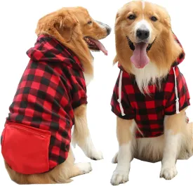 Plaid Dog Hoodie for Small Medium Large Dogs with Zipper Pocket,Fleece Dog Cat Christmas Outfit Winter Clothes,Christmas Puppy Cat Sweaters for Dogs Cats 1~90lbs(Red,3XL)