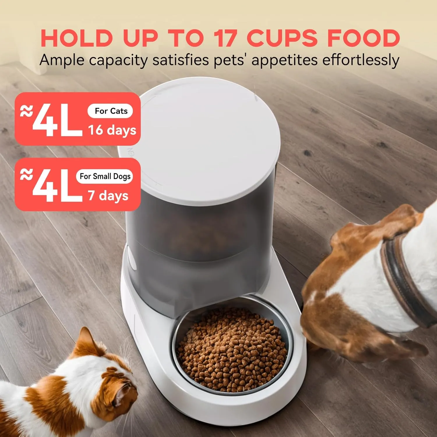 Rechargable Automatic Cat Feeders - 5G WiFi Pet Feeder with APP Control, 4L Timed Cat Feeders for Dry Food, 1-10 Meals Per Day, 12 Portions Per Meal - Ceramic Bowl Included
