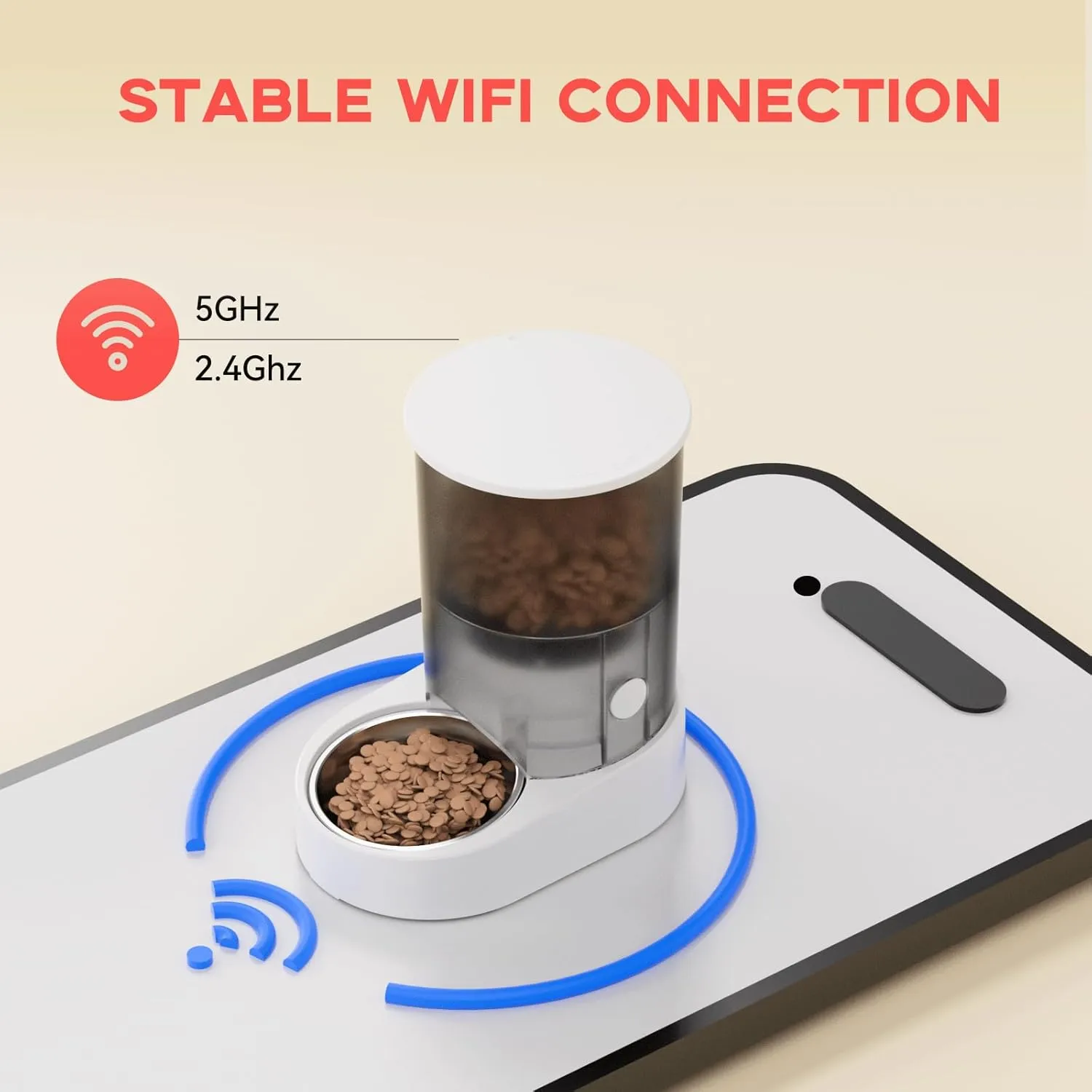 Rechargable Automatic Cat Feeders - 5G WiFi Pet Feeder with APP Control, 4L Timed Cat Feeders for Dry Food, 1-10 Meals Per Day, 12 Portions Per Meal - Ceramic Bowl Included
