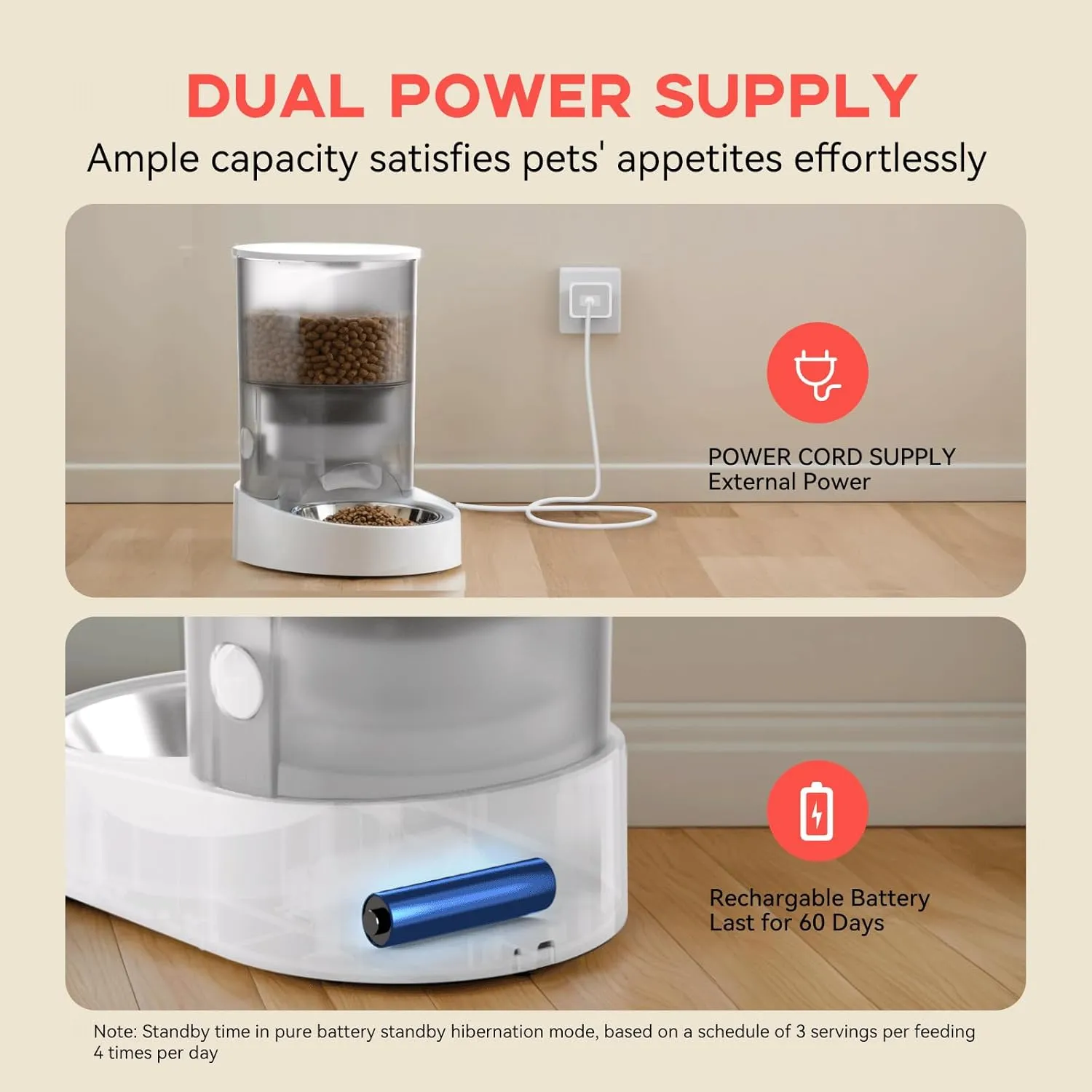 Rechargable Automatic Cat Feeders - 5G WiFi Pet Feeder with APP Control, 4L Timed Cat Feeders for Dry Food, 1-10 Meals Per Day, 12 Portions Per Meal - Ceramic Bowl Included