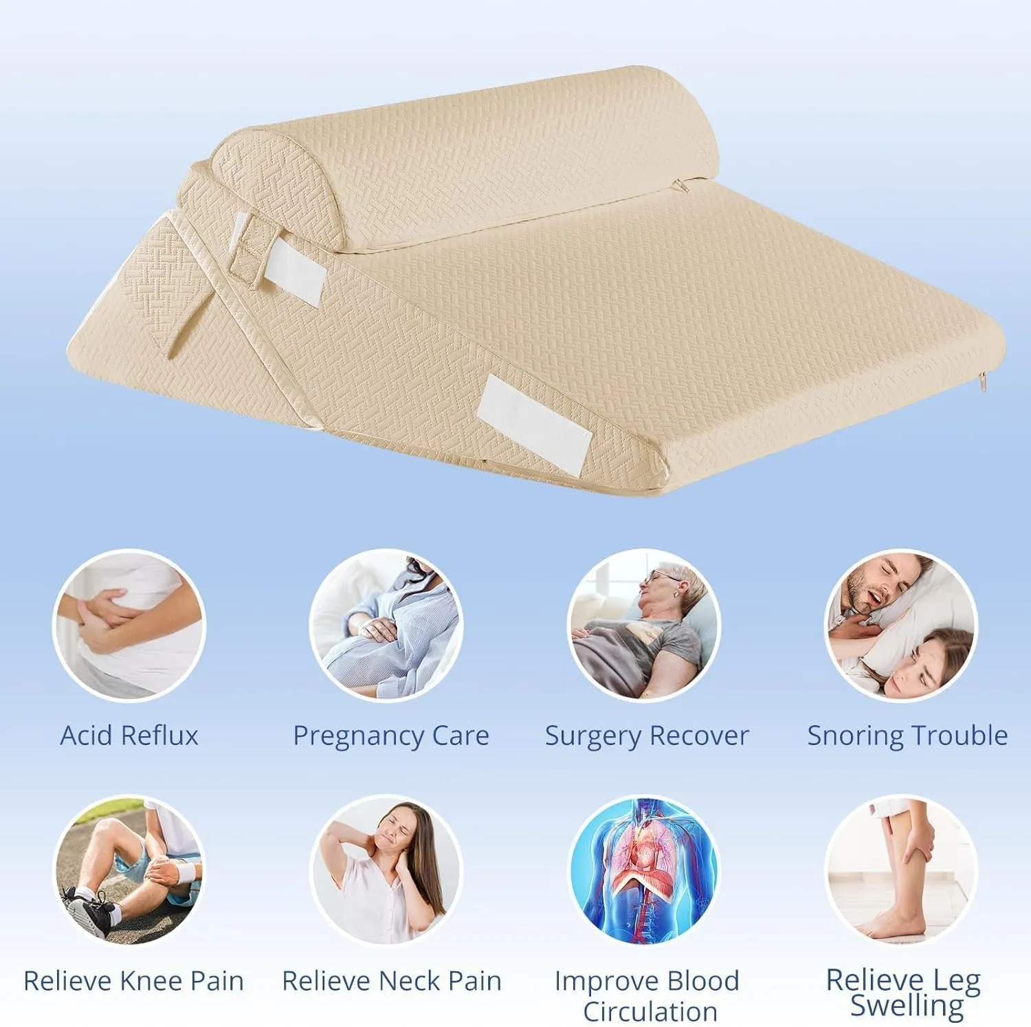 Sasttie Wedge Pillow Set for After Surgery, Adjustable Orthopedic Bed Wedge Pillow Set for After Surgery, Sleeping, Acid Reflux, Back Pain, and Recovery, Beige