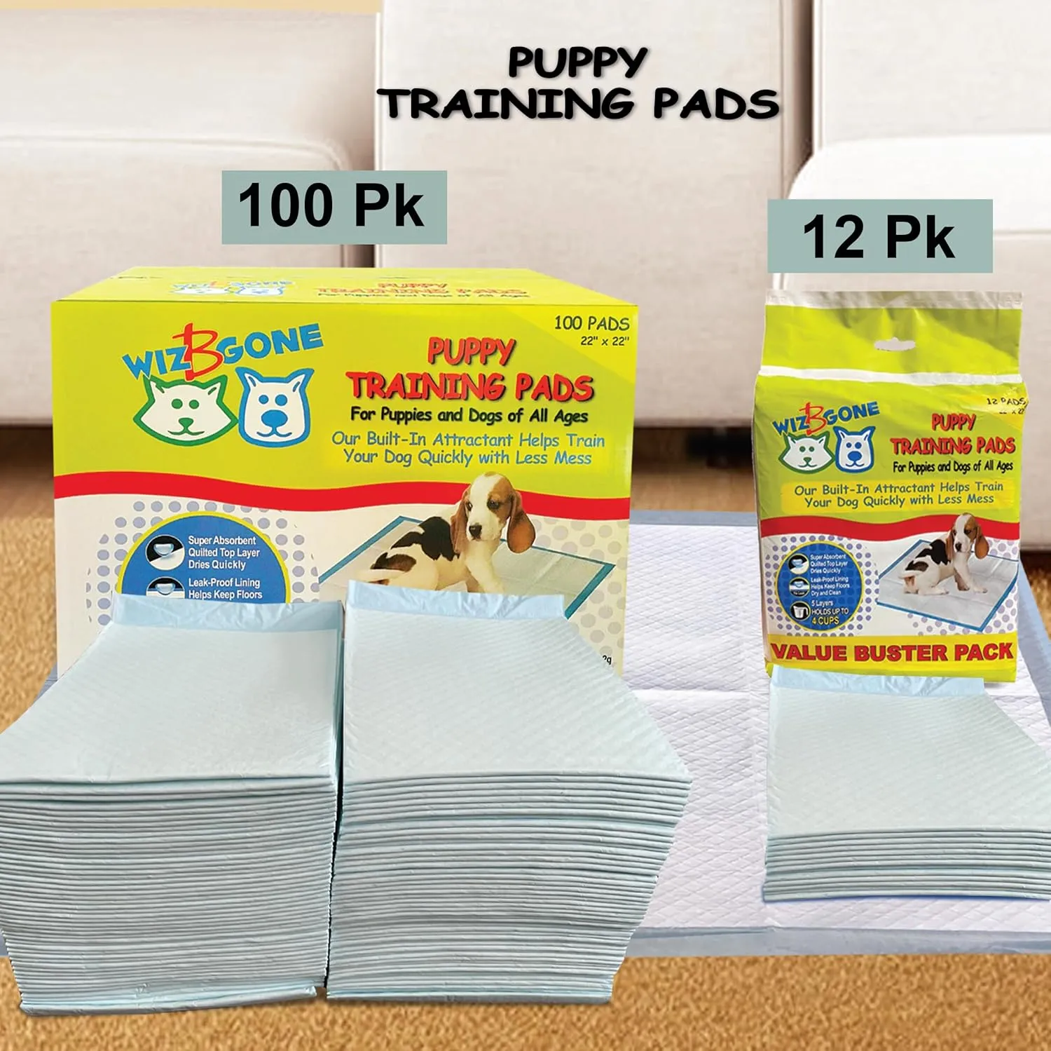 Scoochie Pets Large Dog Training Pads - 12 Pack Puppy Pads, 22 x 22 Absorbent Sheets for Adult & Young Pets - Convenient Box of Leak-Proof Pee Pads for Dogs, Ideal for Home & Travel