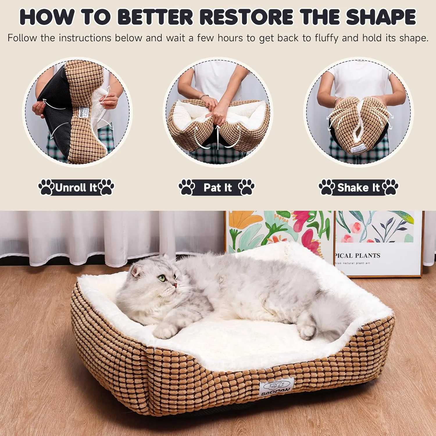 Small Dog Bed for Small Dogs, Cat Beds for Indoor Cats Washable, Rectangle Dog Bed, Warming Soft Calming Sleeping Puppy Bed Durable Pet Bed with Anti-Slip Bottom (20 inch, Coffee)