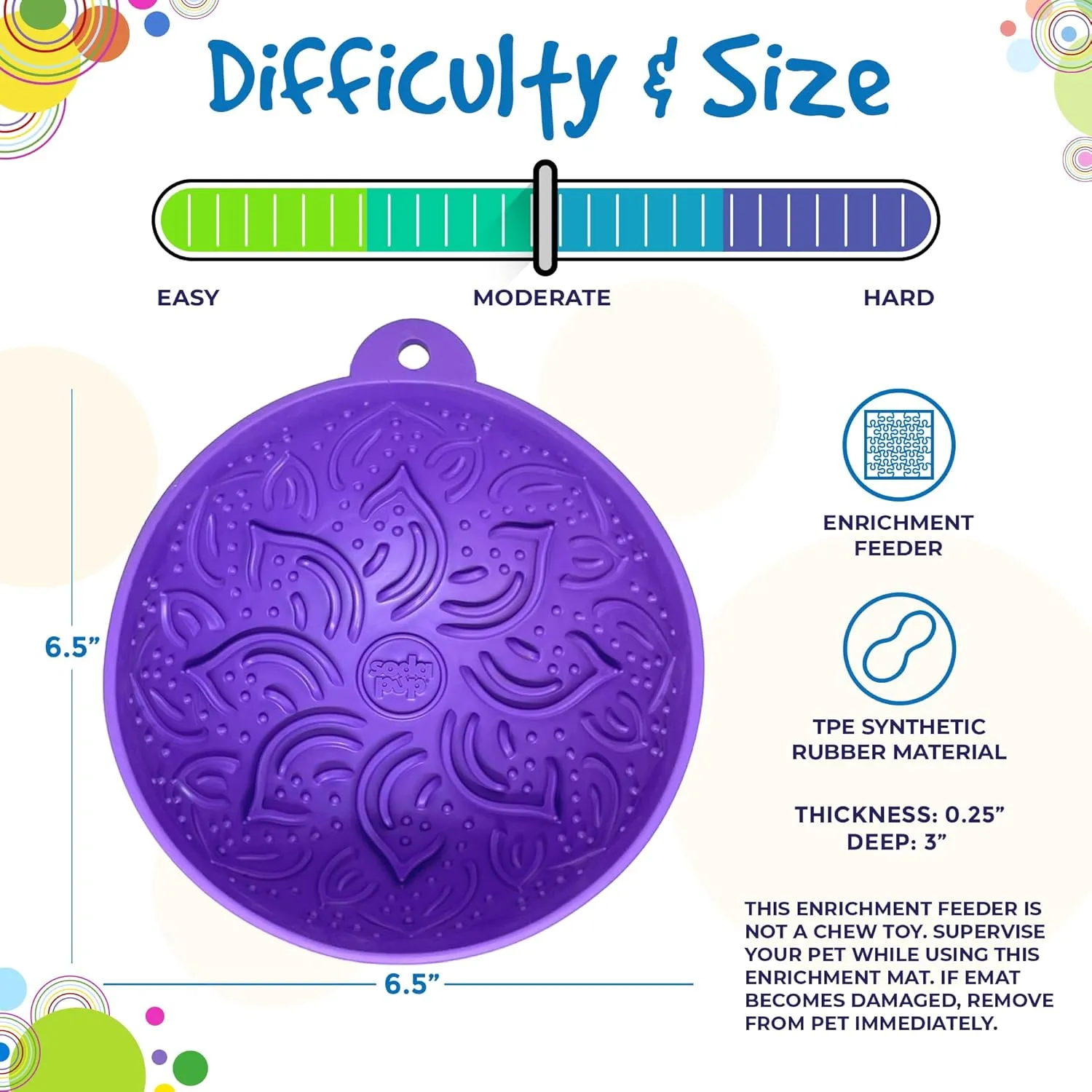 SodaPup Garden Tipsy Bowl eMat  Durable Lick Mat Enrichment Feeder Made in USA from Non-Toxic, Pet-Safe, Food Safe Rubber for Mental Stimulation, Avoiding Overfeeding, Calming, & More