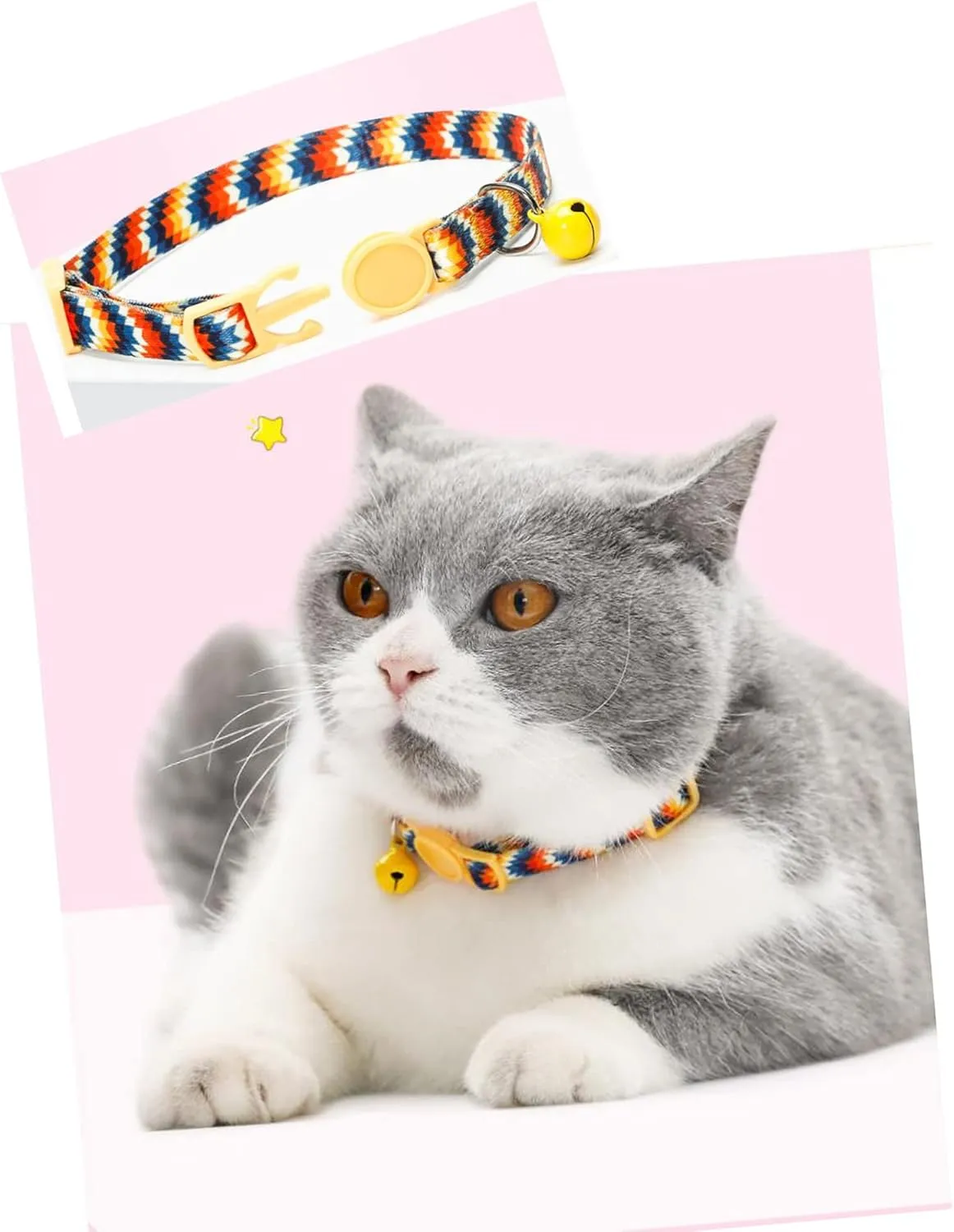 SOLMOONY Cute Cat Collar for Girl Boy,Colorful Breakaway Cat Collars with Bell 2 PackAdjustable Printed Nylon with Safety Buckles Kitten Collar (Coloured Drawing)