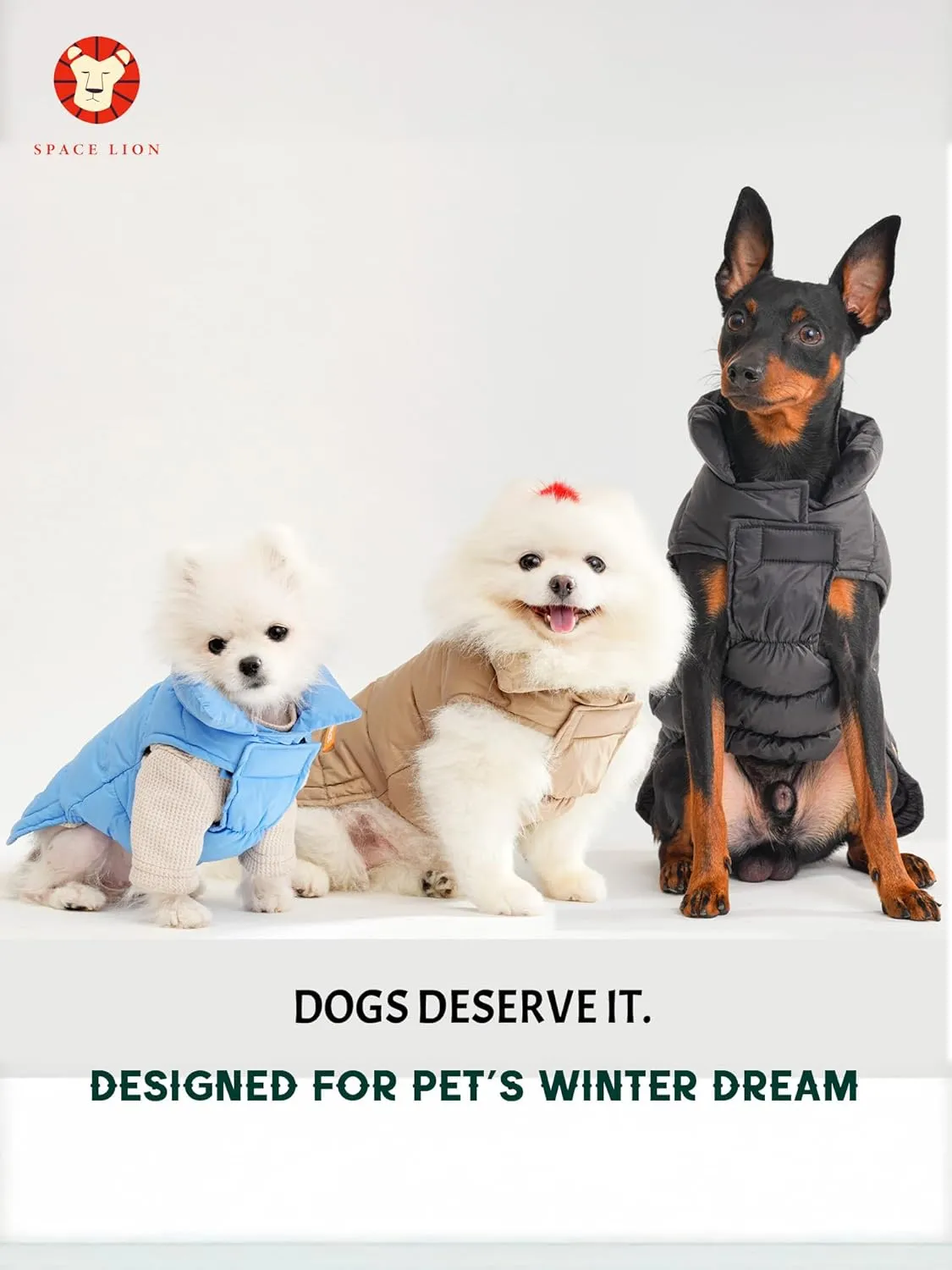 SPACE LION Puffer Jacket, Down Winter Coat, Waterproof, Windproof, Lightweight Jacket, Adjustable Fit for Small, Medium, Large Dogs (Blue, S)