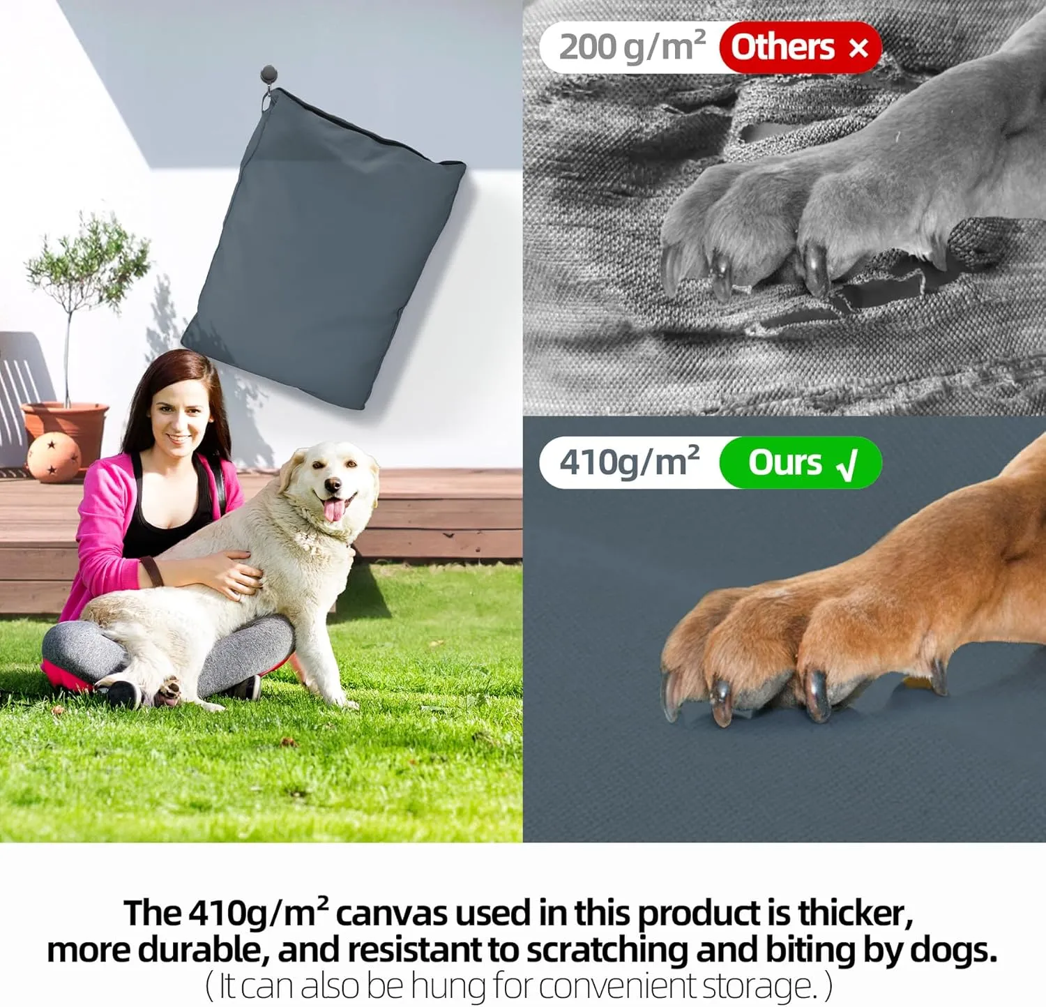 Sytopia 36 Inch Canvas Dog Bed, Outdoor Pet Bed, Waterproof Washable Removable Cover, Patio Pet Pad, Blue Gray