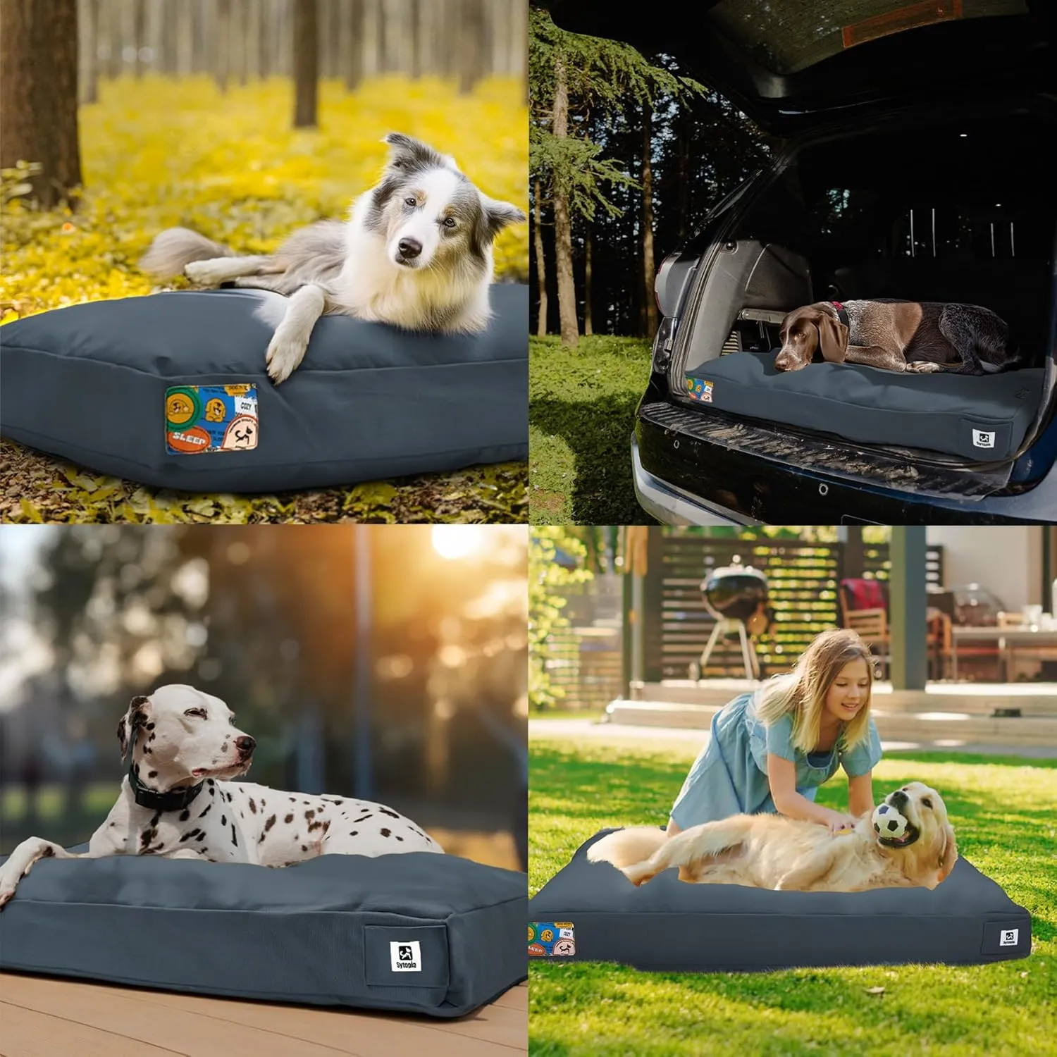 Sytopia 36 Inch Canvas Dog Bed, Outdoor Pet Bed, Waterproof Washable Removable Cover, Patio Pet Pad, Blue Gray
