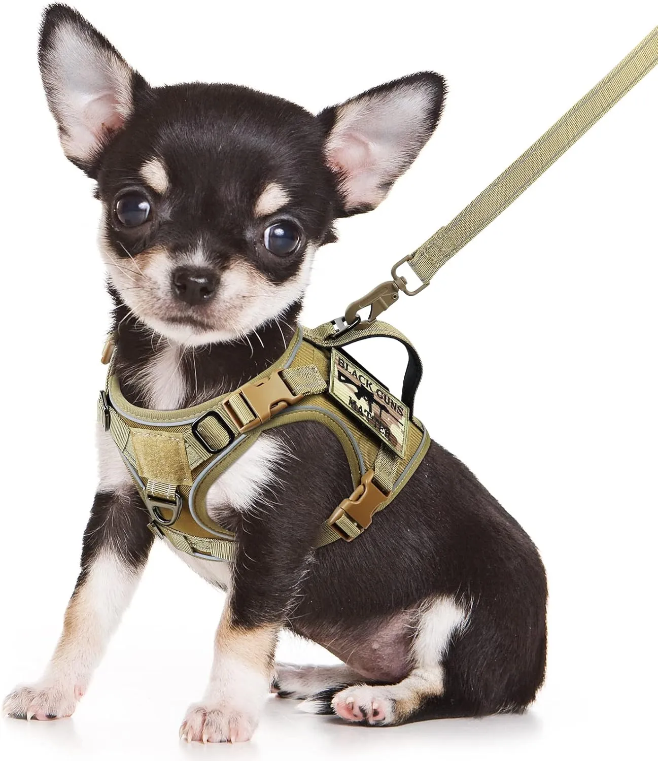 Tactical Dog Harness Small, Military K9 Puppy Vest Harness and Leash, No Pull Outdoor Training XS Dog Harness with Handle (XSmall, Khaki Leash)