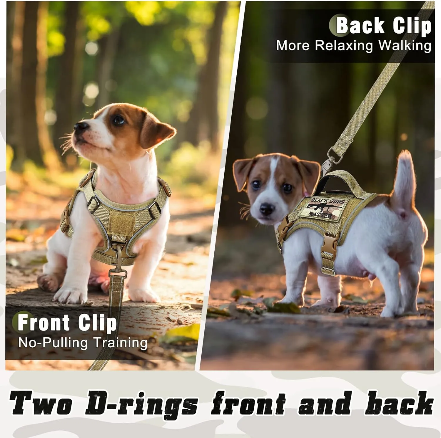 Tactical Dog Harness Small, Military K9 Puppy Vest Harness and Leash, No Pull Outdoor Training XS Dog Harness with Handle (XSmall, Khaki Leash)